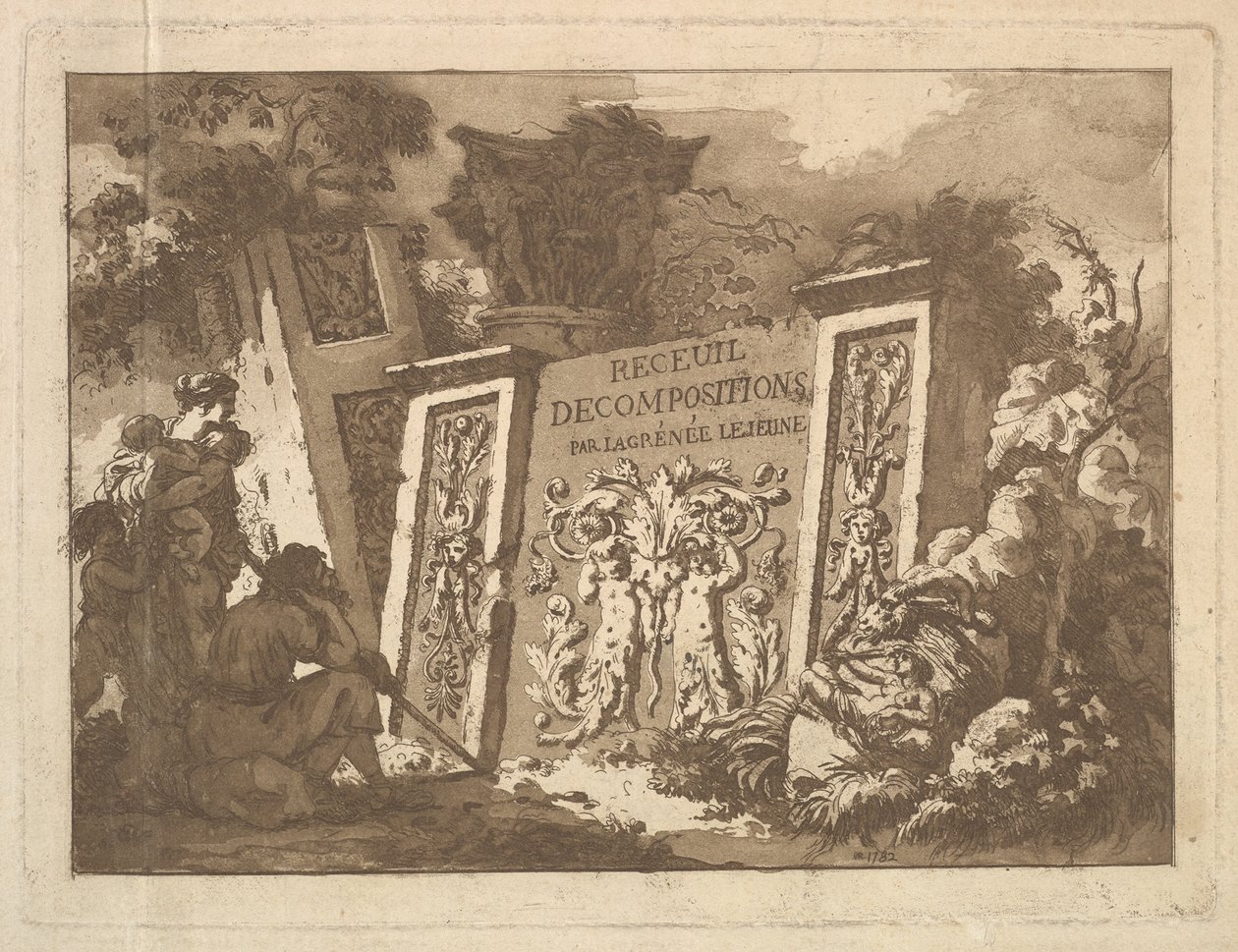 Frontispice, fra Recueil de Compositions par Lagrenée Le Jeune Collection of Compositio..., 1782. af Jean Jacques Lagrenee