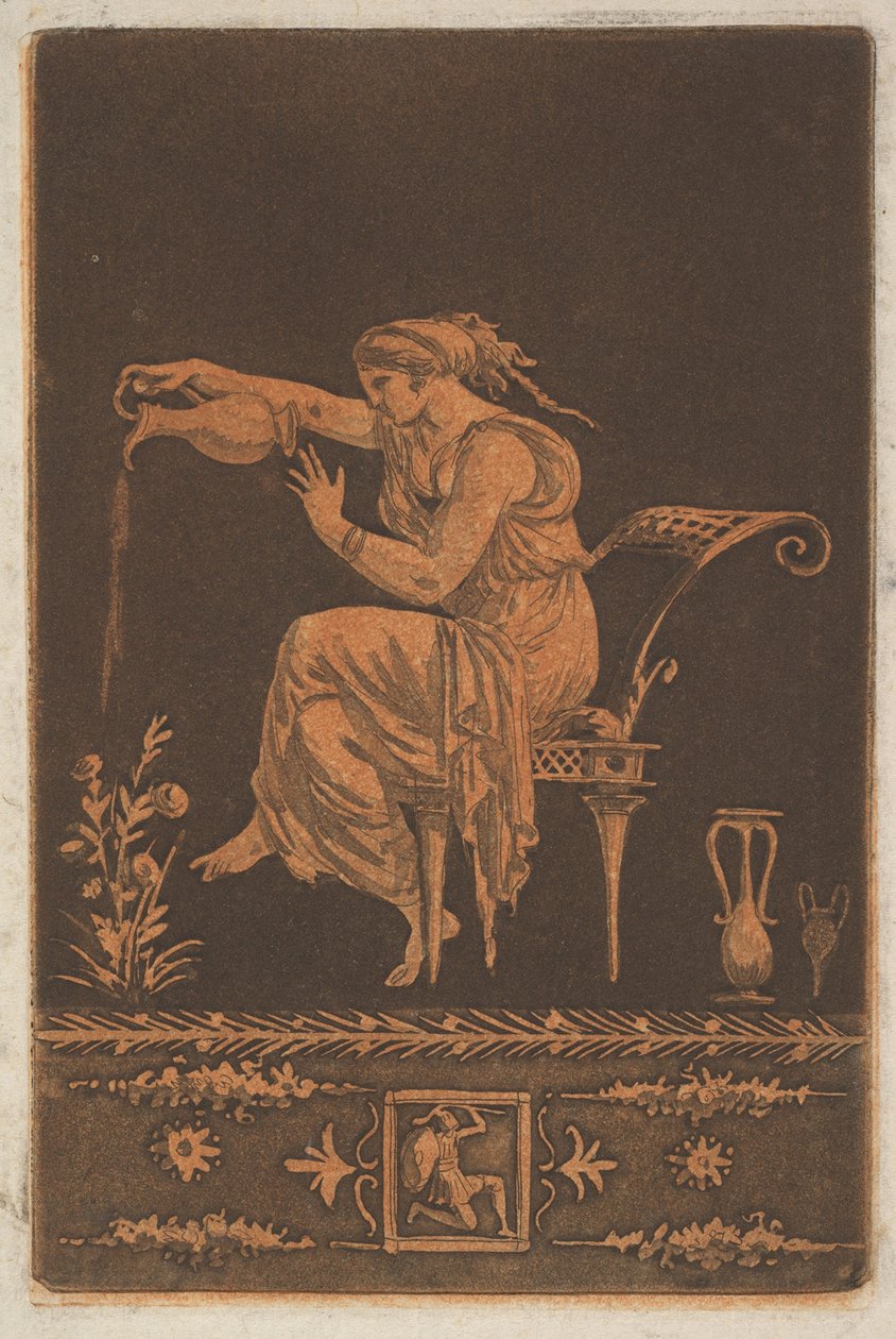 Ung draperet kvinde, siddende, vander en plante Ung draperet kvinde, siddende, vanding ..., ca. 1784. af Jean Jacques Lagrenee