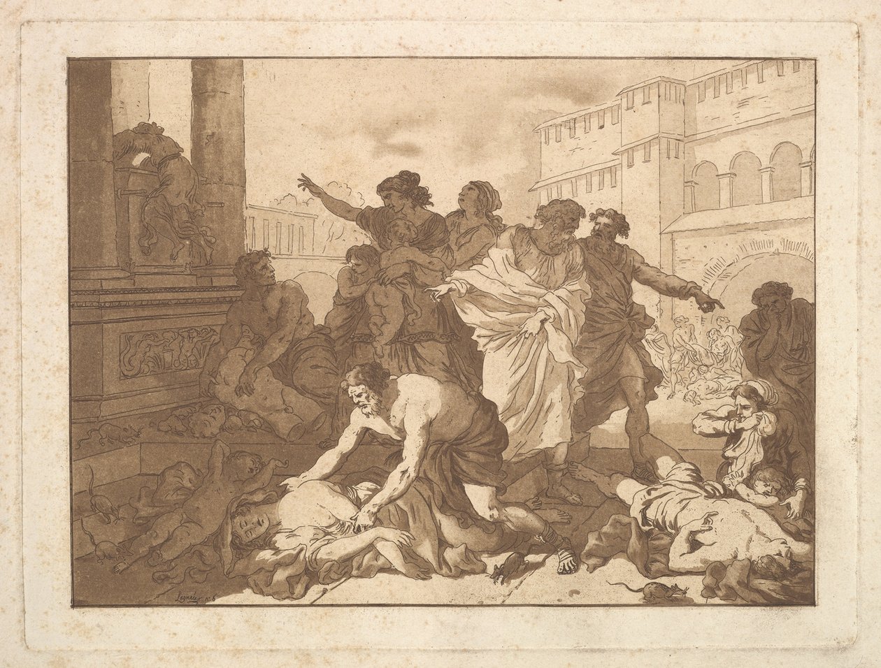 La Peste chez les Philistines Plague Among the Philistines, i et album indeholdende R..., 1782-1821. af Jean Jacques Lagrenee