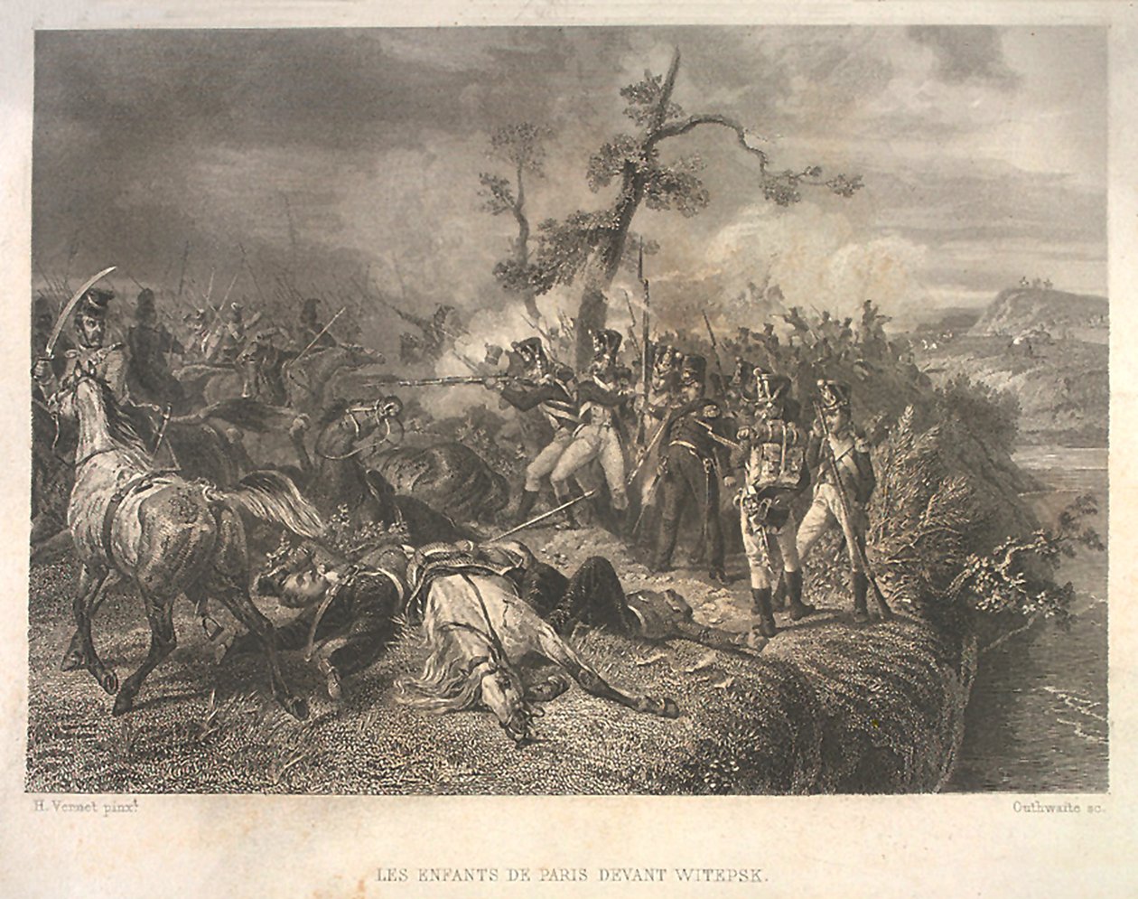 Kamp mellem russiske tropper og fransk kavaleri nær Ostrovno 25.-26. juli 1812 af Jean Jacques Outhwaite