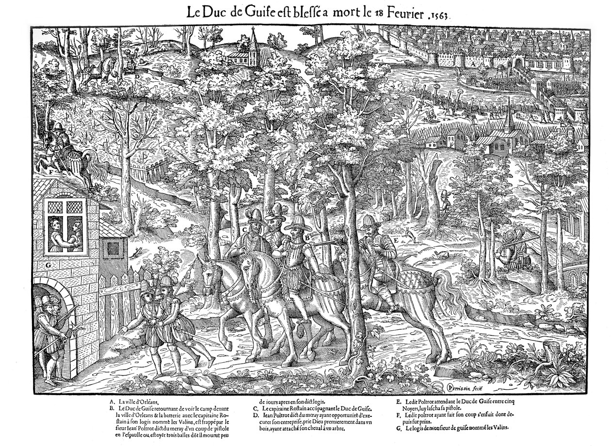 Mordet på Francois de Lorraine, Duc de Guise, franske religionskrige, 18. februar 1563 1570. af Jean Jacques Perrissin