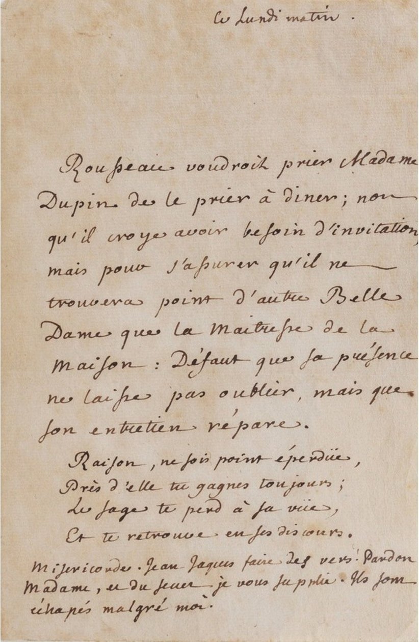 Korrespondance mellem Jean-Jacques Rousseau og Louise Dupin (ca. 1754) (A05) af Jean Jacques Rousseau