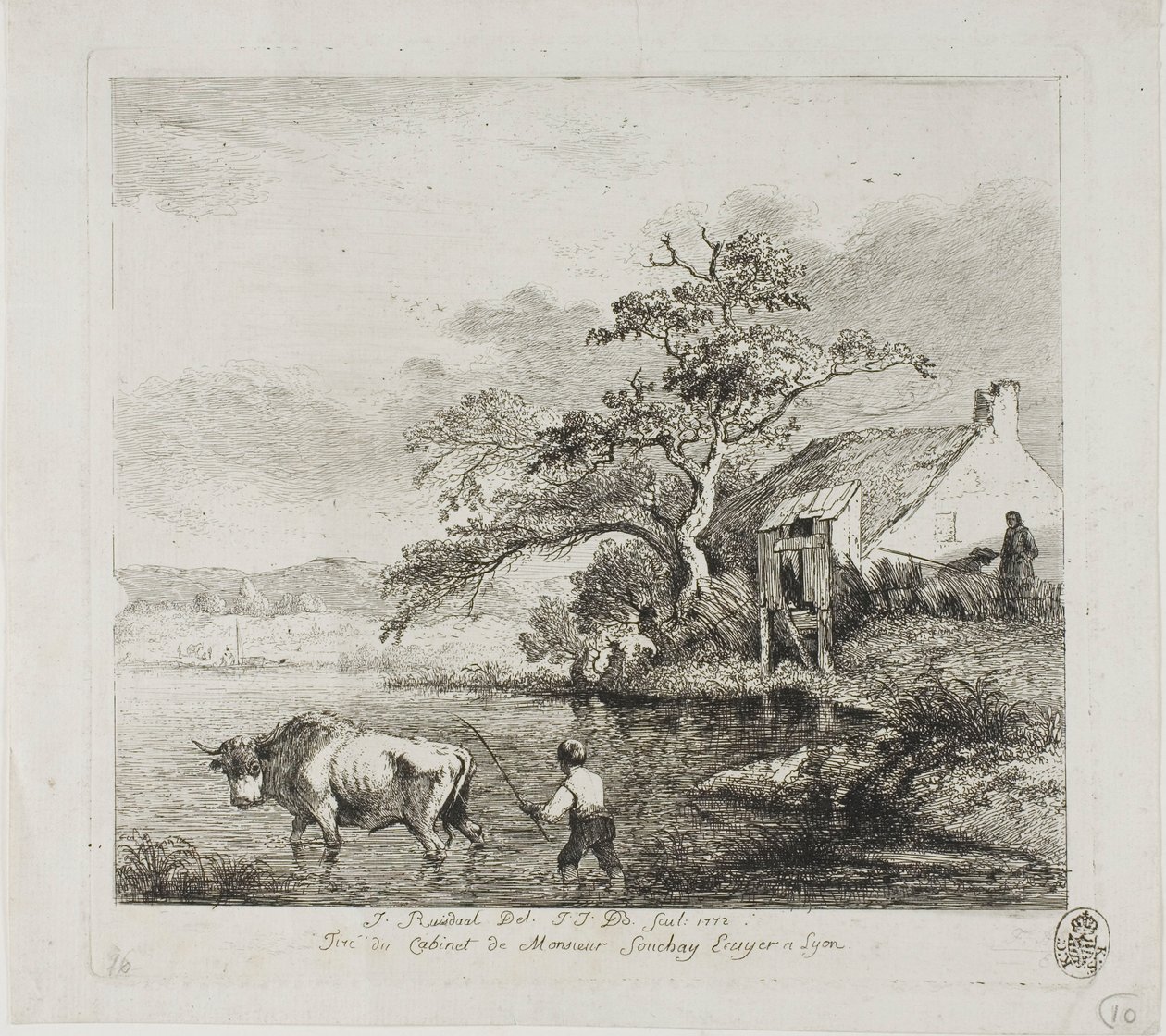 En hyrde og tyr krydser en flod af Jean Jacques de Boissieu