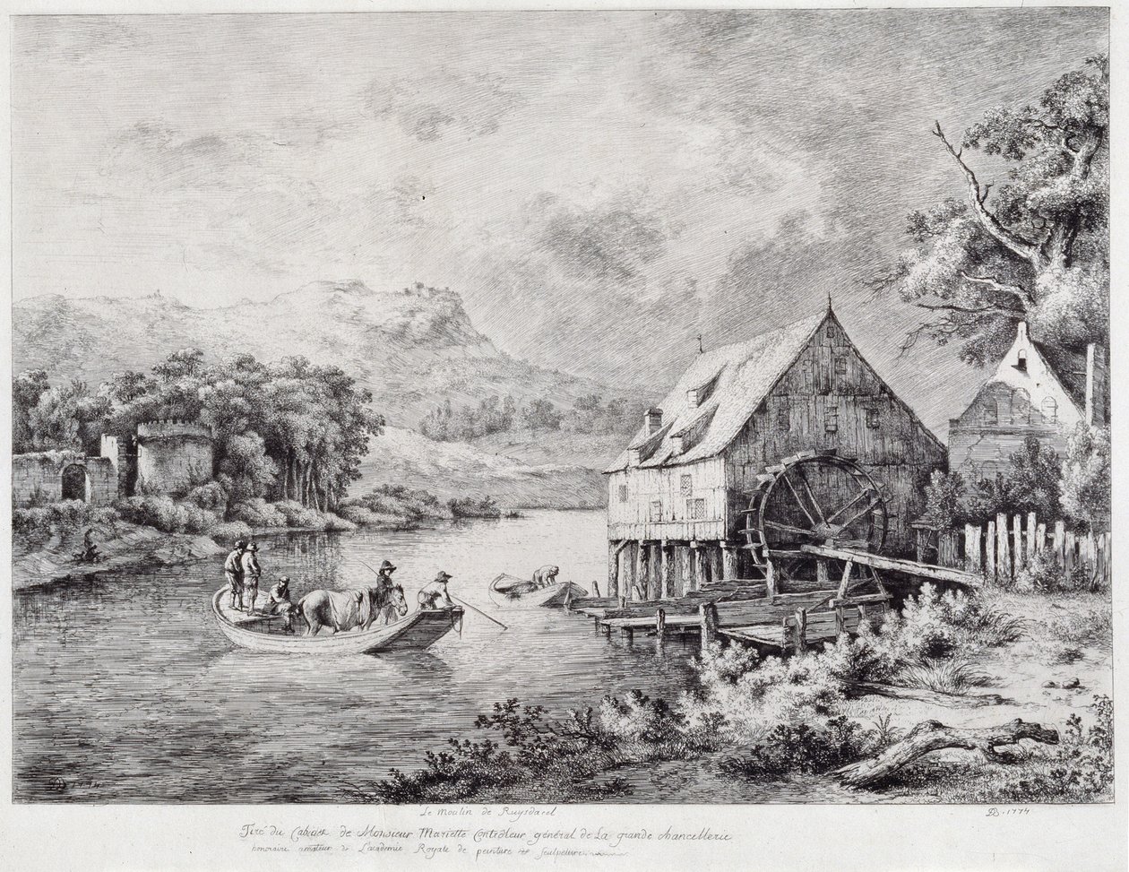 En mølle på bredden af floden, 1774 af Jean Jacques de Boissieu