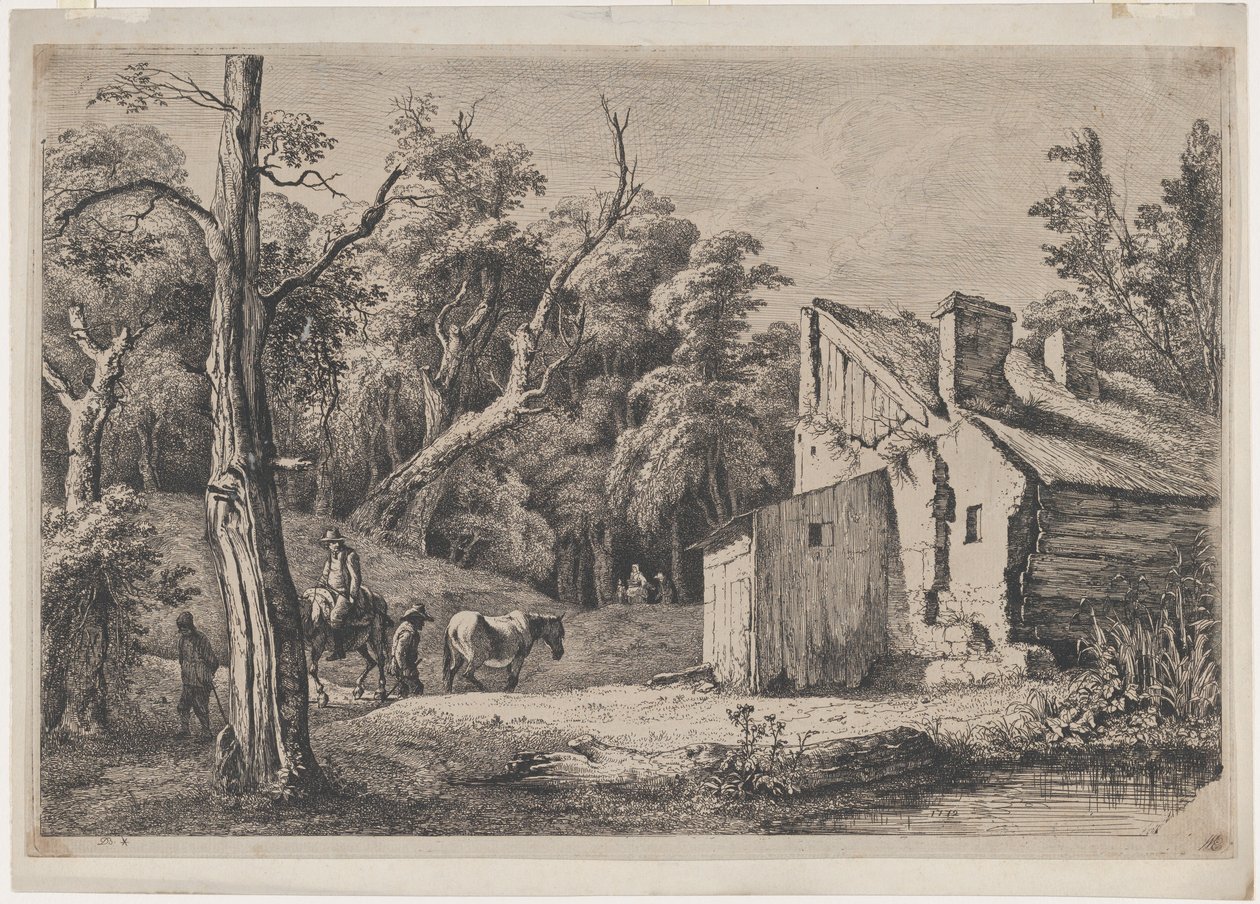 Indgang til skoven Brie med hytte til højre, 1772. af Jean Jacques de Boissieu
