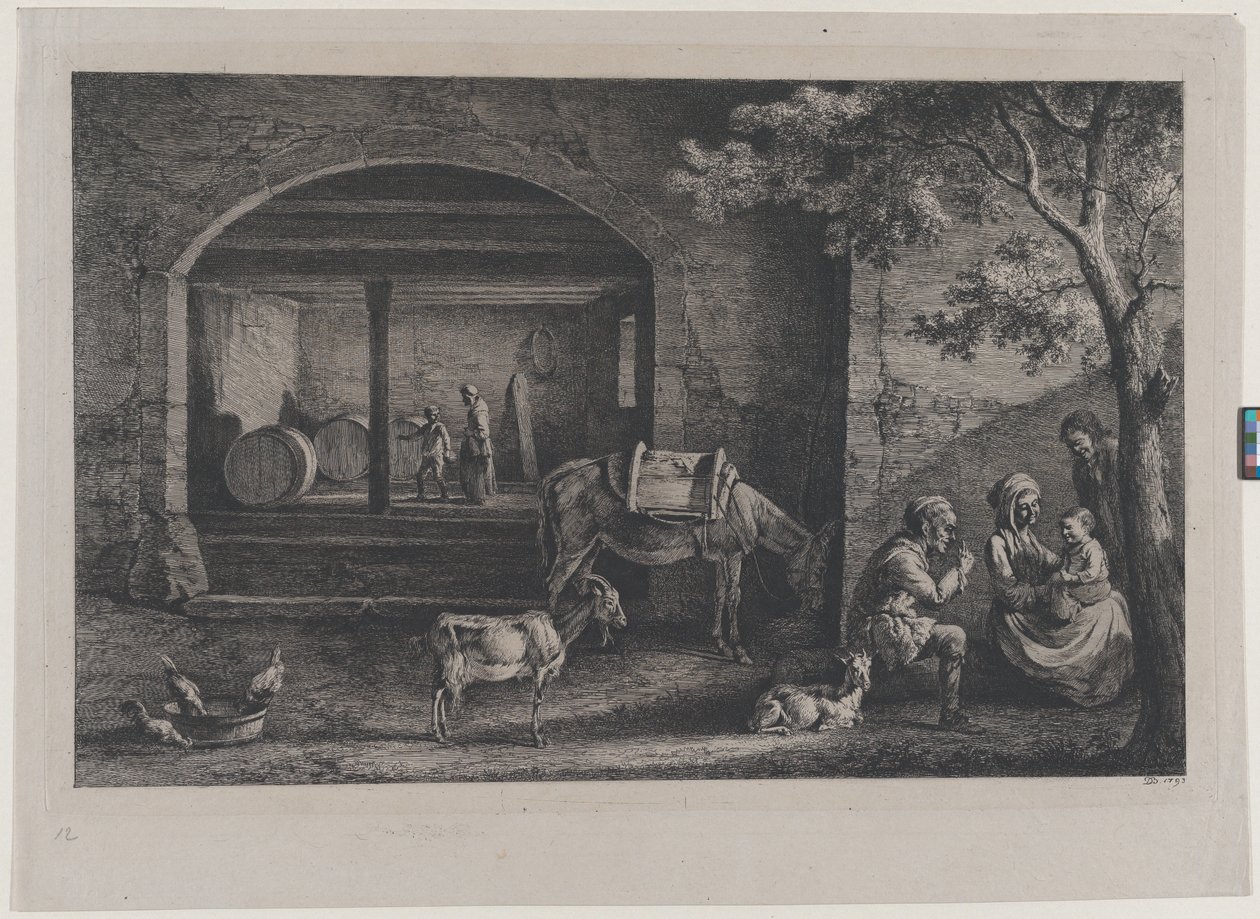 Interiør af en gård i Saint-Jean-de-Touslas, 1793. af Jean-Jacques de Boissieu