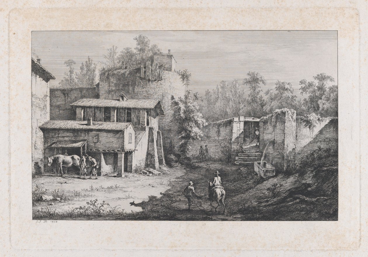 Landskab med beslagsmed, Udsigt over Terrebasse, Frankrig, 1808. af Jean Jacques de Boissieu