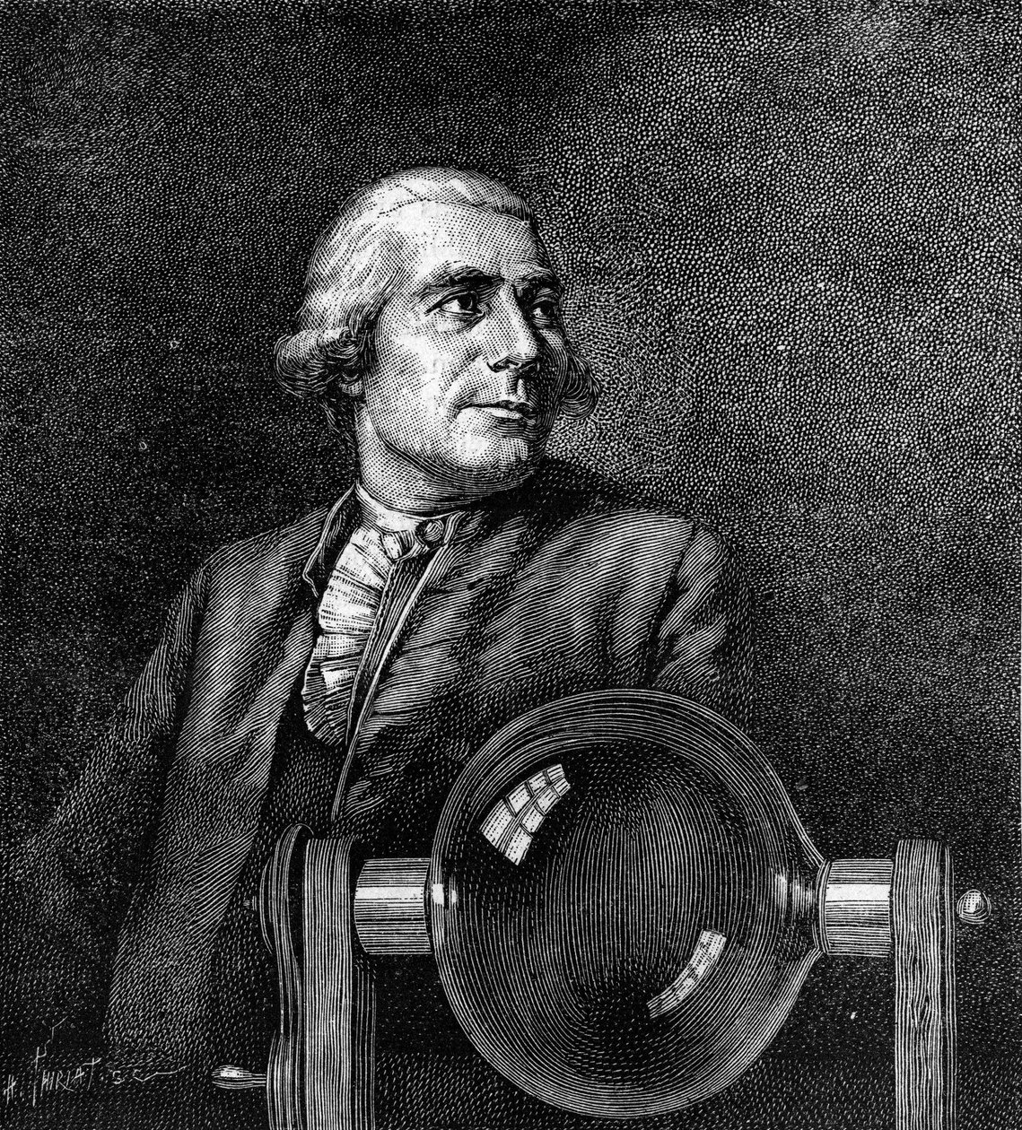 Portræt af Joseph de Montgolfier (1740-1810), fransk industrimand, opfinder af luftballonen. (Fra portrættet af Boissieu, på Musee de Lyon). Gravering i "" Nature: gennemgang af videnskaberne og deres anvendelser til kunst og industri "" af Jean Jacques de Boissieu