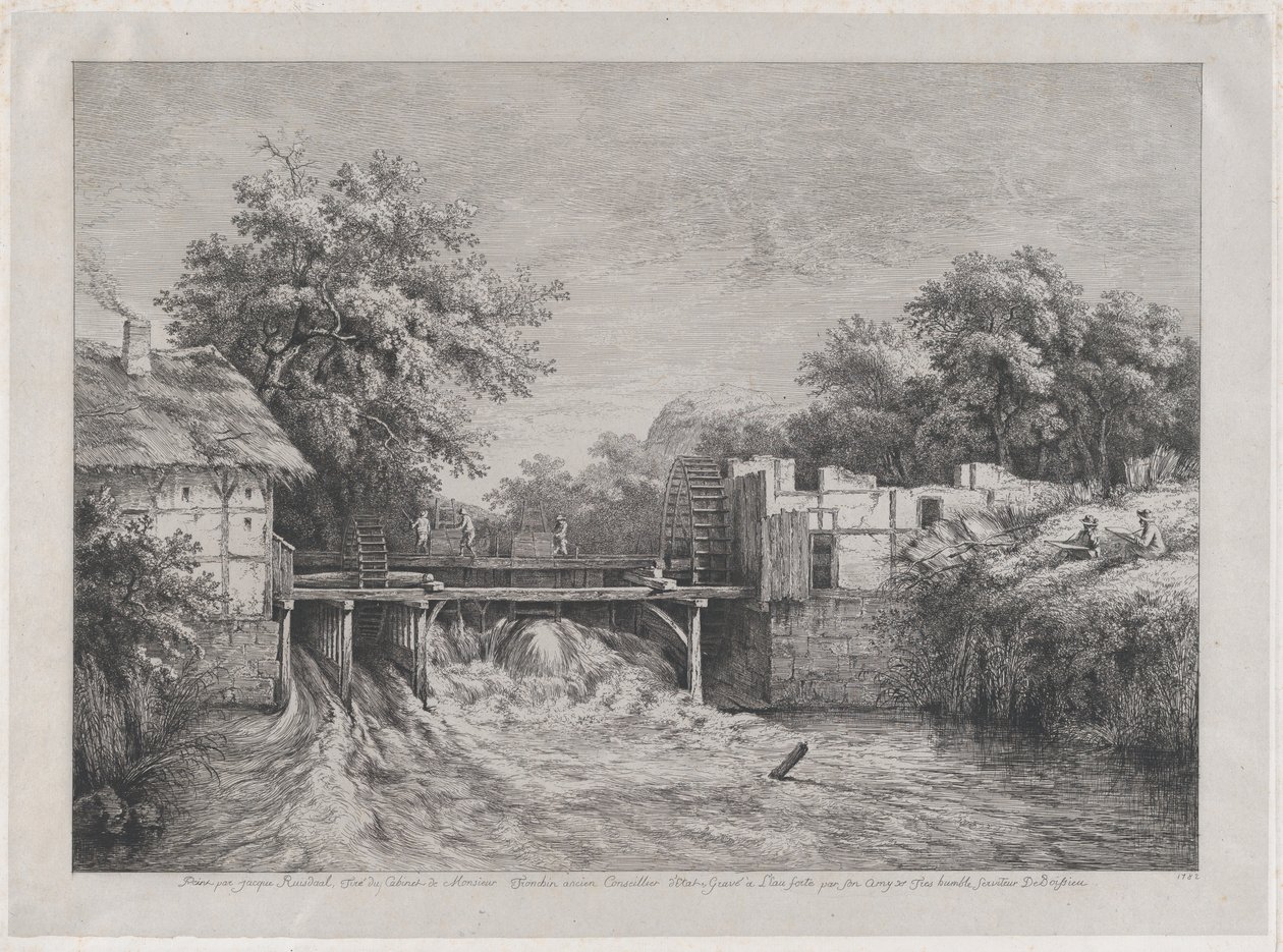 Vandmøllen, efter et maleri af Ruisdaël, 1782. af Jean Jacques de Boissieu