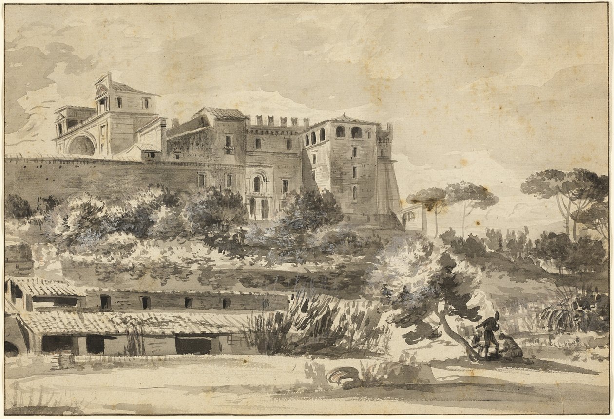 Udsigt over en italiensk villa og haver (Vatikanets Belvedere) af Jean Jacques de Boissieu