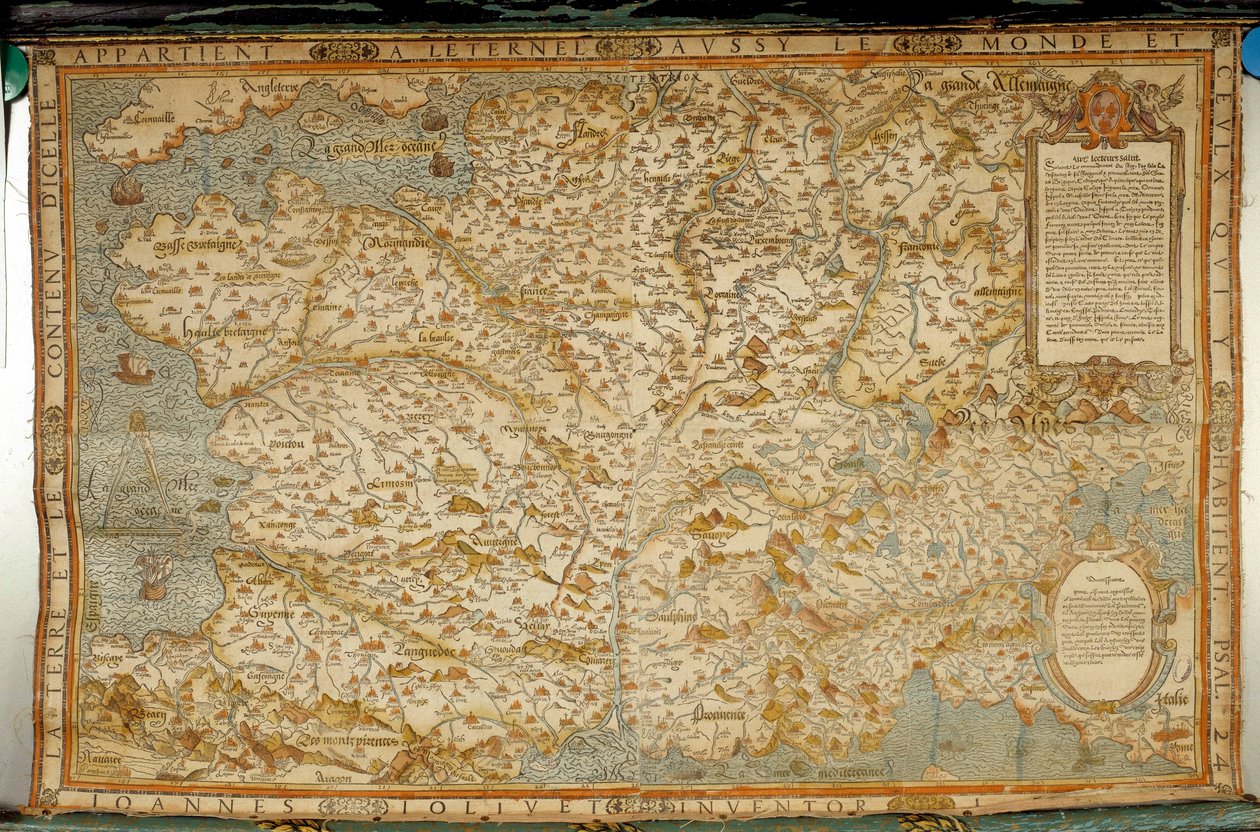 Geografisk kort over gallerne, der viser grænserne til Tyskland og Italien. Realiseret af kartograf Jean Jolivet (1500-tallet) af Jean Jolivet