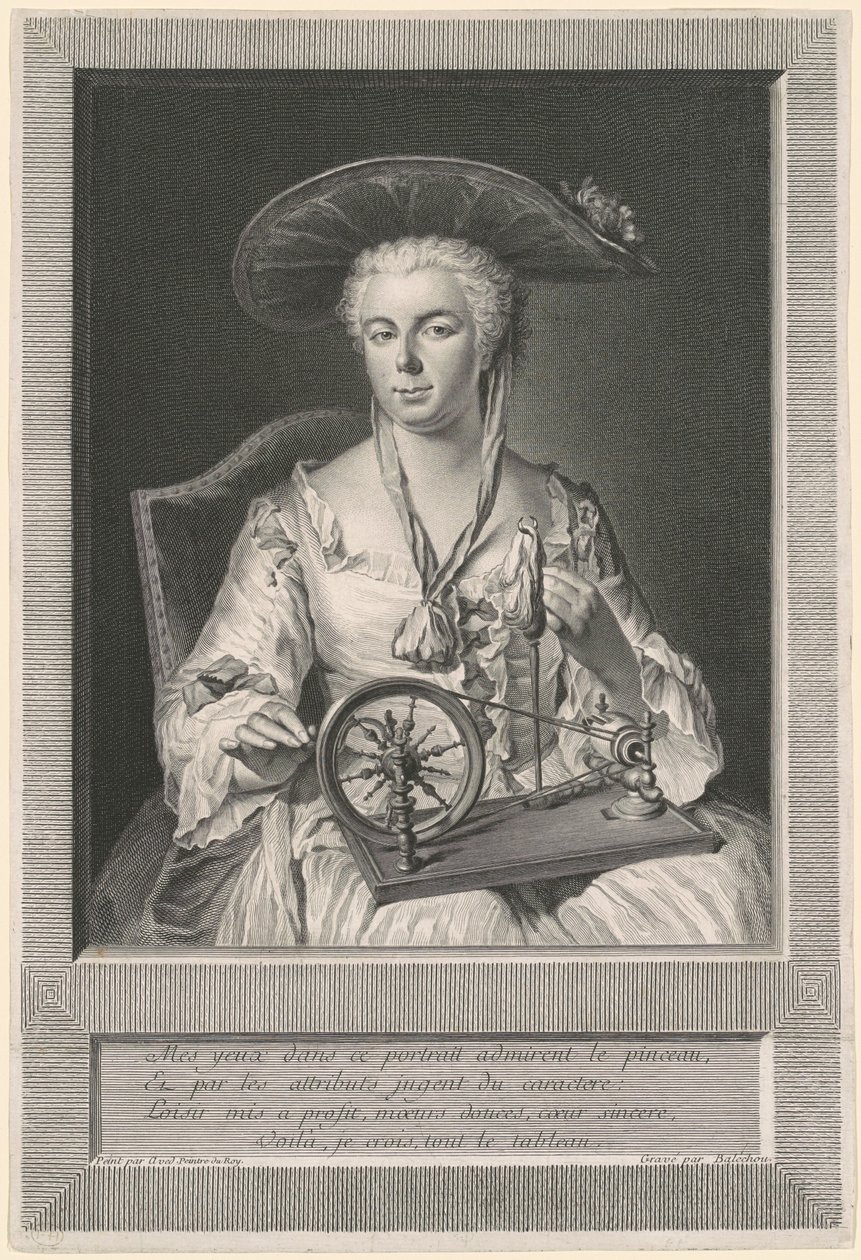 Madame Arlon Spinning Silke af Jean Joseph Balechou, after Jacques Andre Joseph Camelot Aved