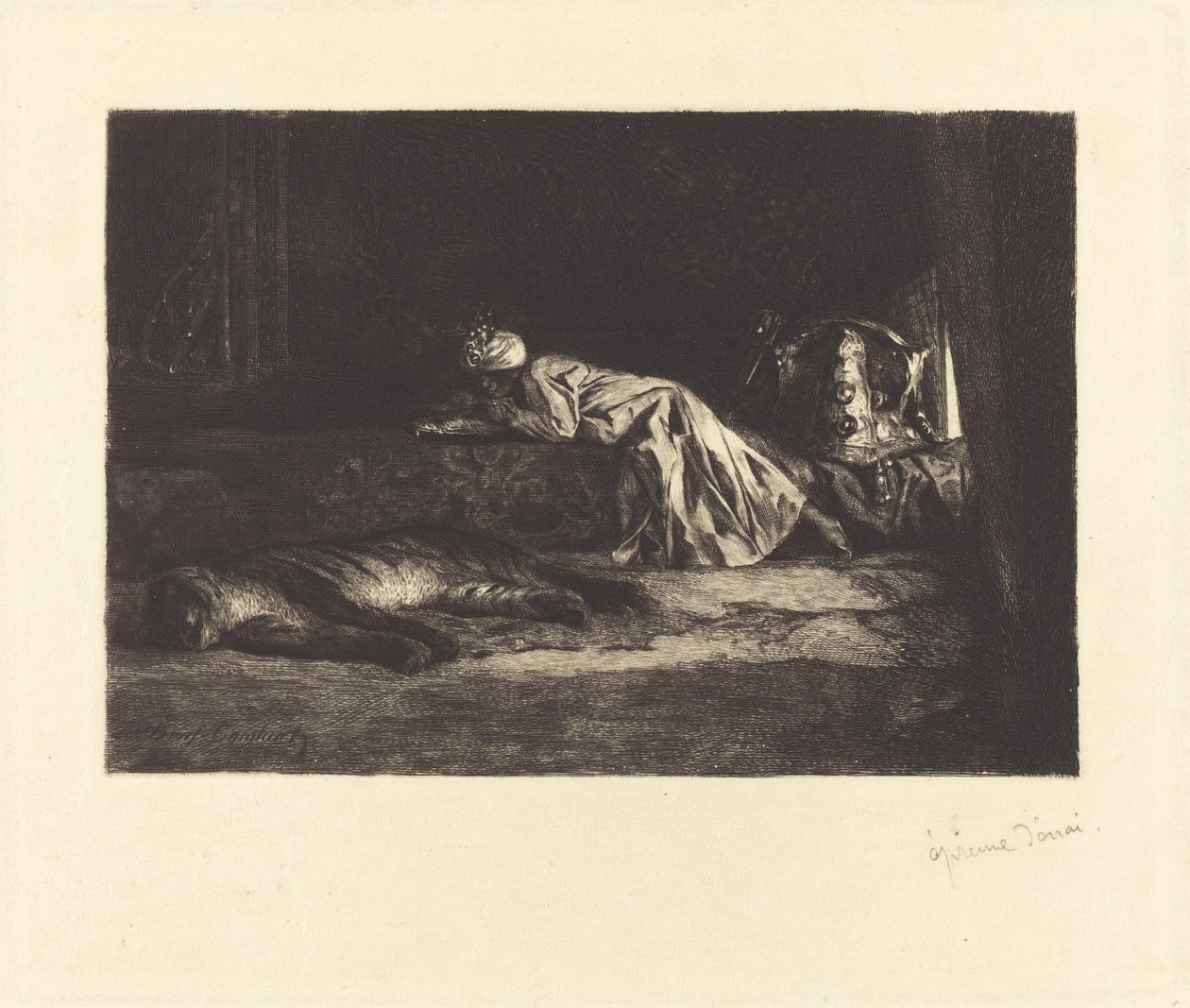 Orientalsk interiør med sovende tiger af Jean Joseph Benjamin Constant