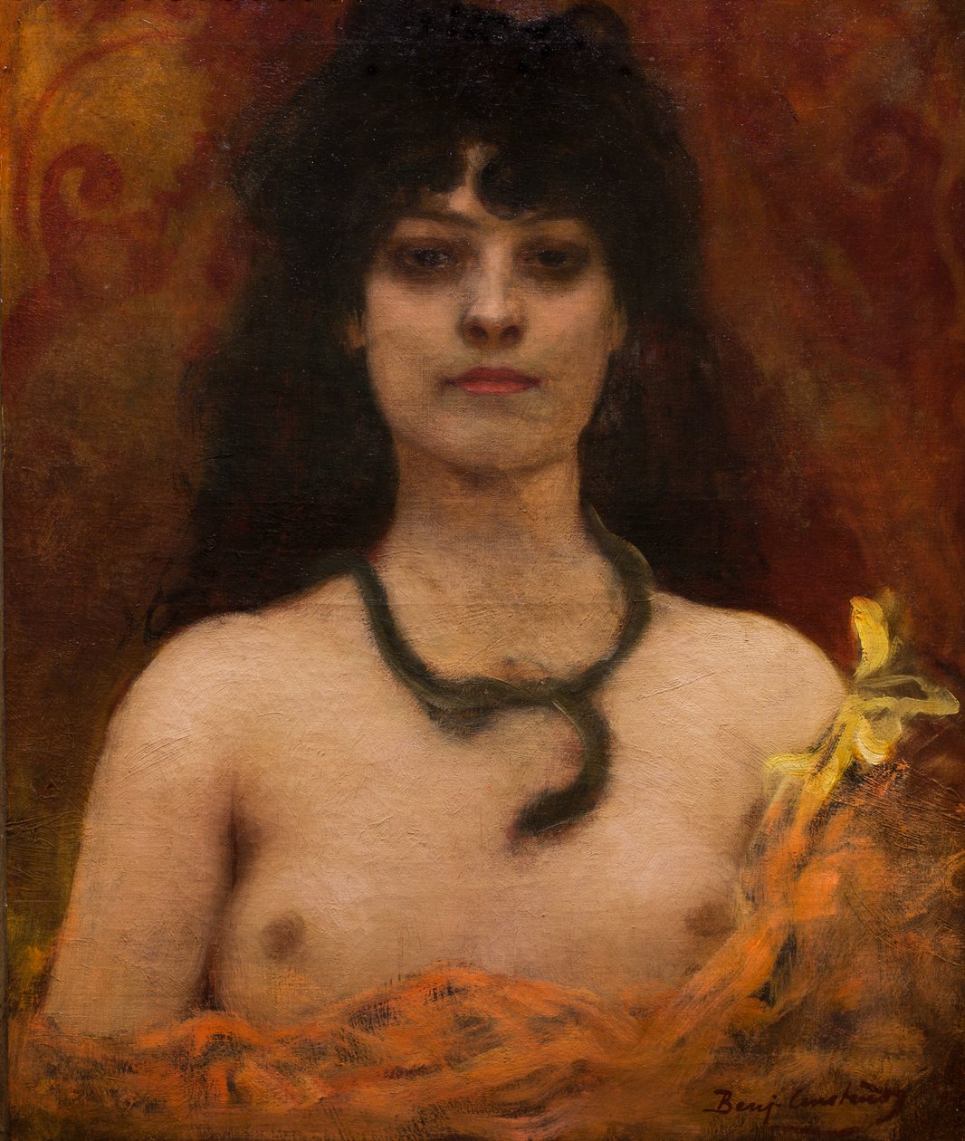 Orientalistisk portræt af en nøgen kvinde, udateret. (Olie på lærred) af Jean Joseph Benjamin Constant