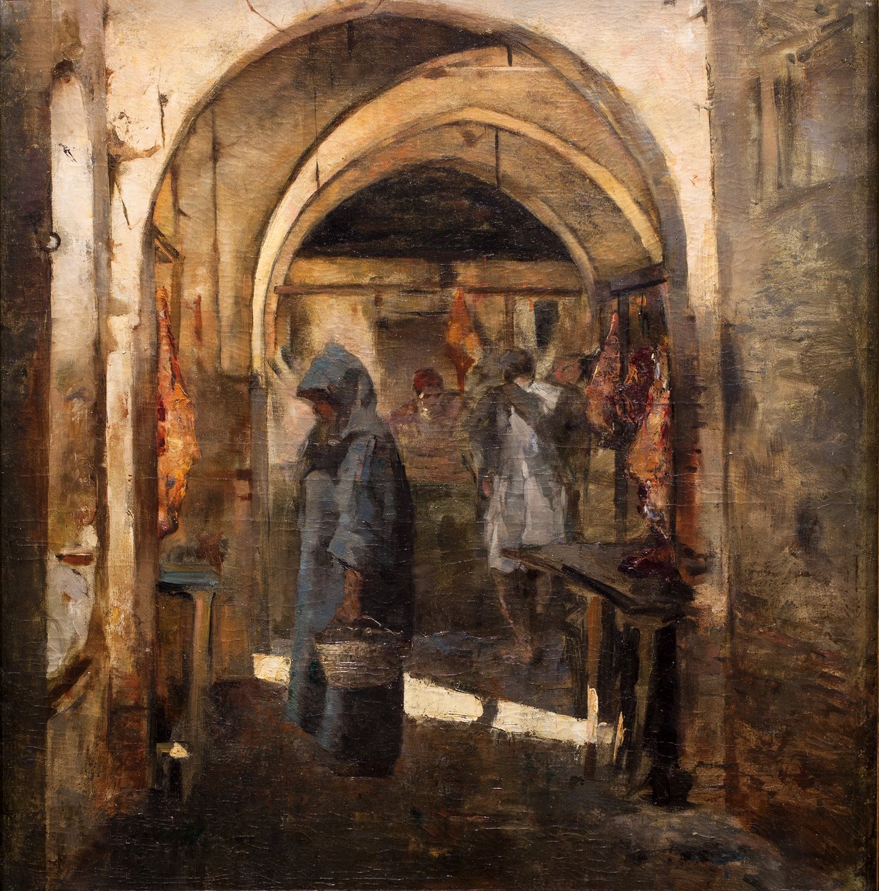 Slagterbutikken, 2. halvdel af det 19. århundrede. (Olie på lærred) af Jean Joseph Benjamin Constant