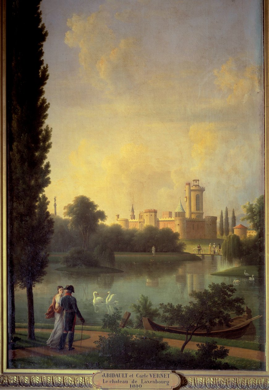 Slottet Laxembourg (Østrig), i forgrunden kejseren af Østrig og ærkeinden Marie Louise. Maleri af Joseph Bidault (1758-1846) af Jean Joseph Bidault