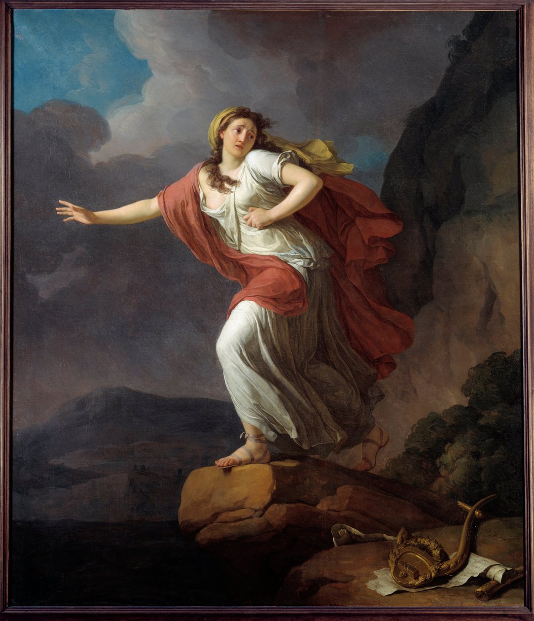 Den græske digterinde Sapho (Sappho) deltager i havet Maleri af Joseph Taillasson (1745-1809) 1700-tallet søn. 2,25x1,9 m Brest, Museum of Fine Arts af Jean Joseph Taillasson