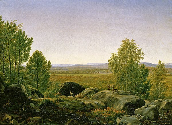 Landskab ved daggry (olie på lærred) af Jean Joseph Xavier Bidauld