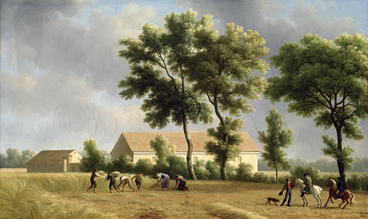 Landskab i Ile-de-France med mejetærskere, 1802 af Jean Joseph Xavier Bidauld