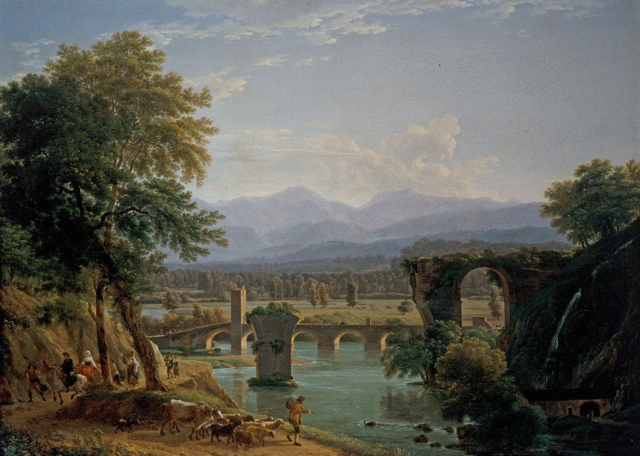 Augustan-broen ved Nera-floden, nær byen Narni af Jean Joseph Xavier Bidauld