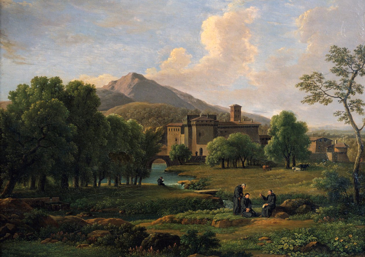 Udsigt over klosteret Grotta Ferrata, nær Rom, 1844 af Jean Joseph Xavier Bidauld