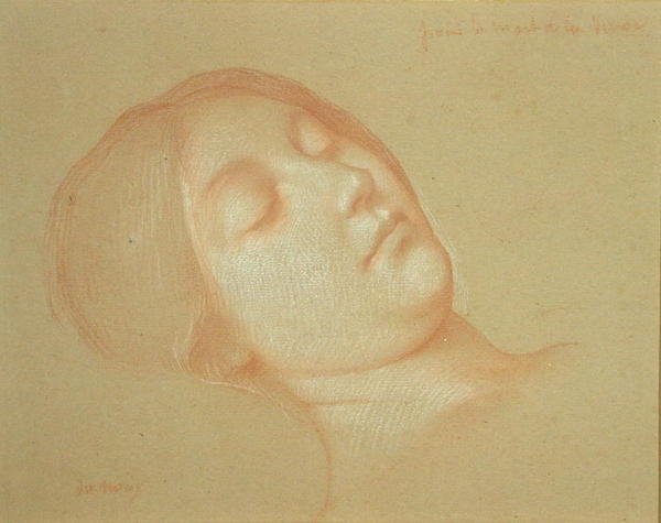Studie til Jomfruens død (rødt kridt forhøjet med hvidt på papir) af Jean Jules Antoine Lecomte du Nouy
