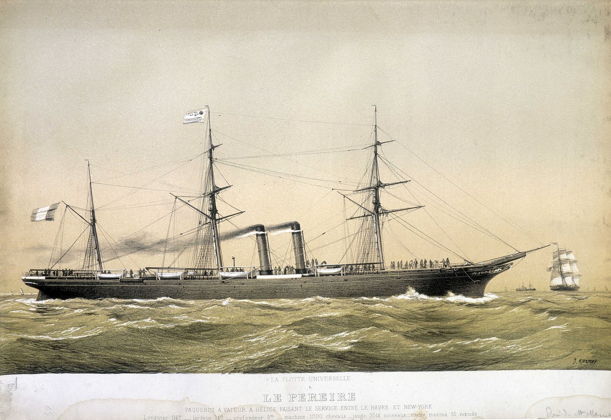 Pereire liner var dampskib og helice, der betjente mellem Le Havre og New York og 1868 mellem Brest og New York. "The Pereire" blev bygget i Glasgow i 1864. Det tilhører Compagnie Générale Transatlantique de Emile Pereire. af Jean Jules Koerner