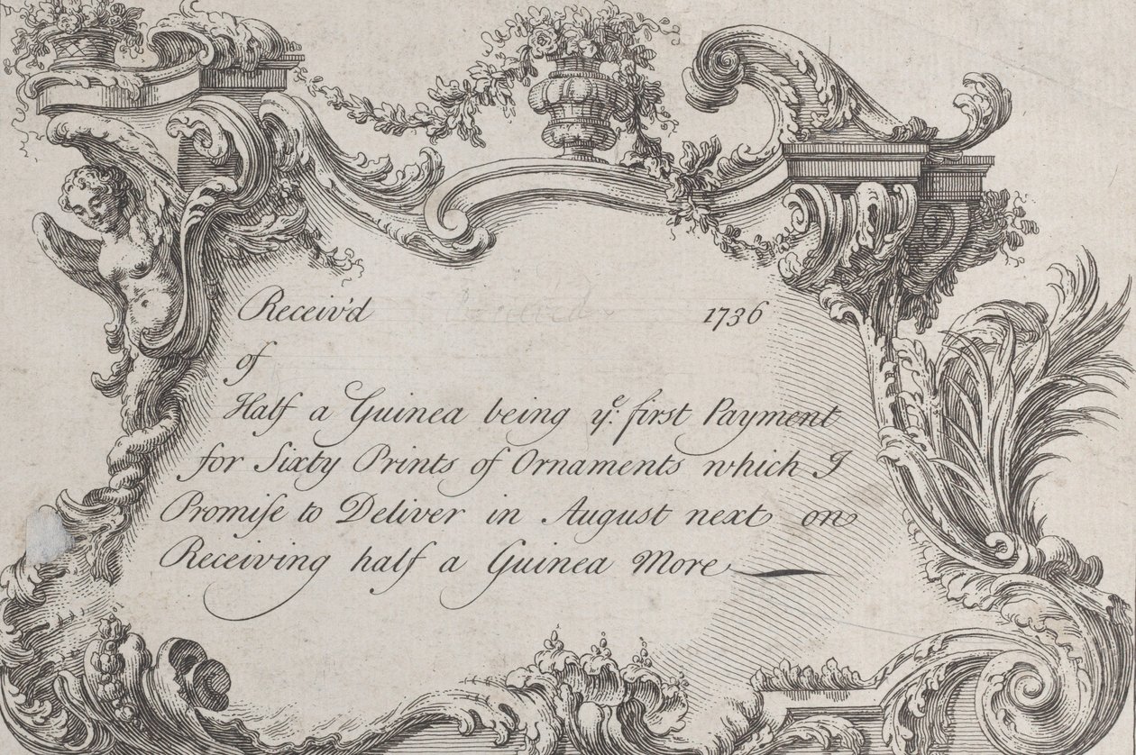 Fagkort for Frazer, hærtrykker, brevskriver og bogbinder, 1736. af Jean La Rocque