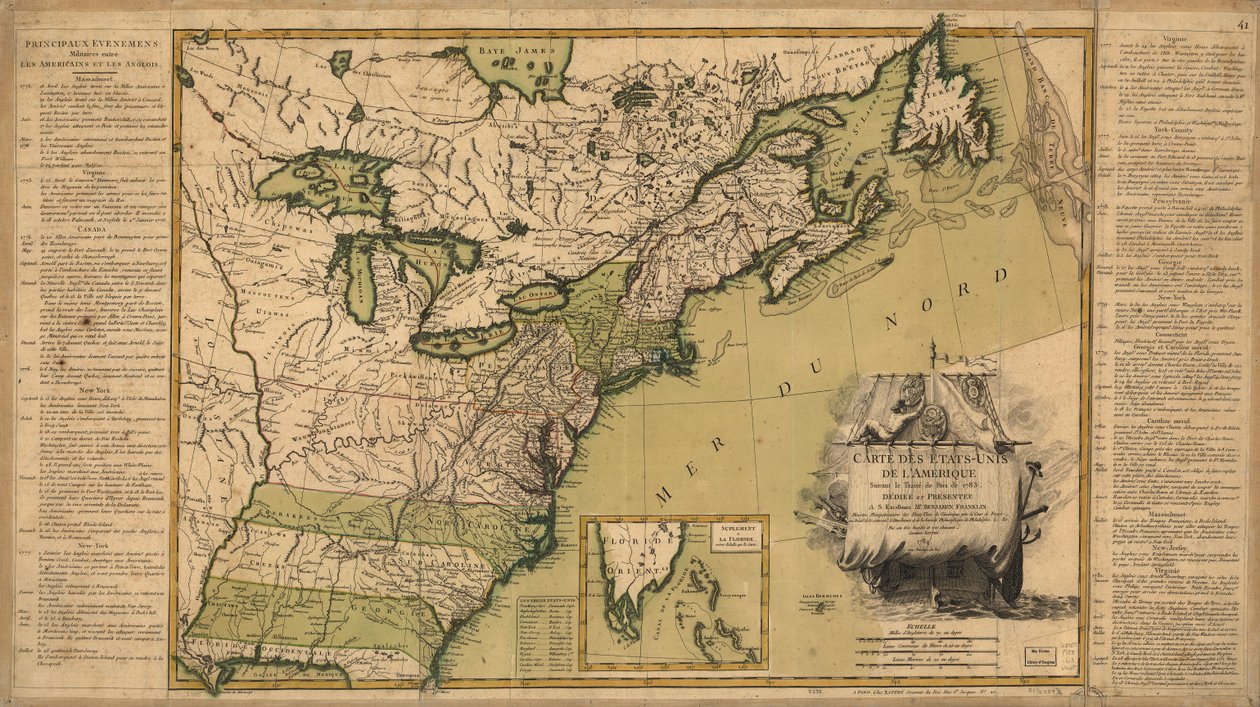 Kort over USA efter fredstraktaten af ​​1783. af Jean Lattré