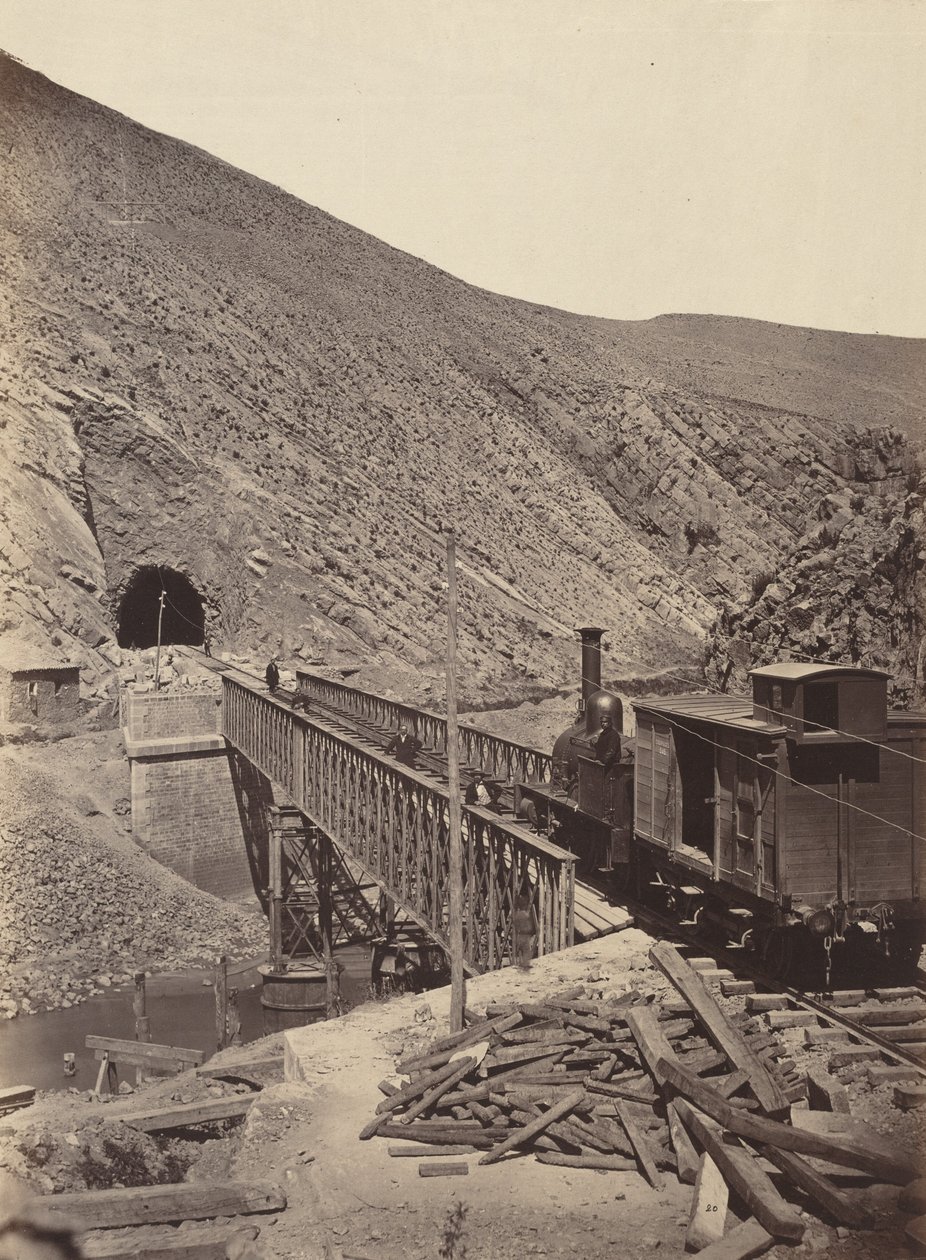 Bro og tunnel over Jalon, Madrid til Zaragoza, ca. 1860-1865 (foto) af Jean Laurent