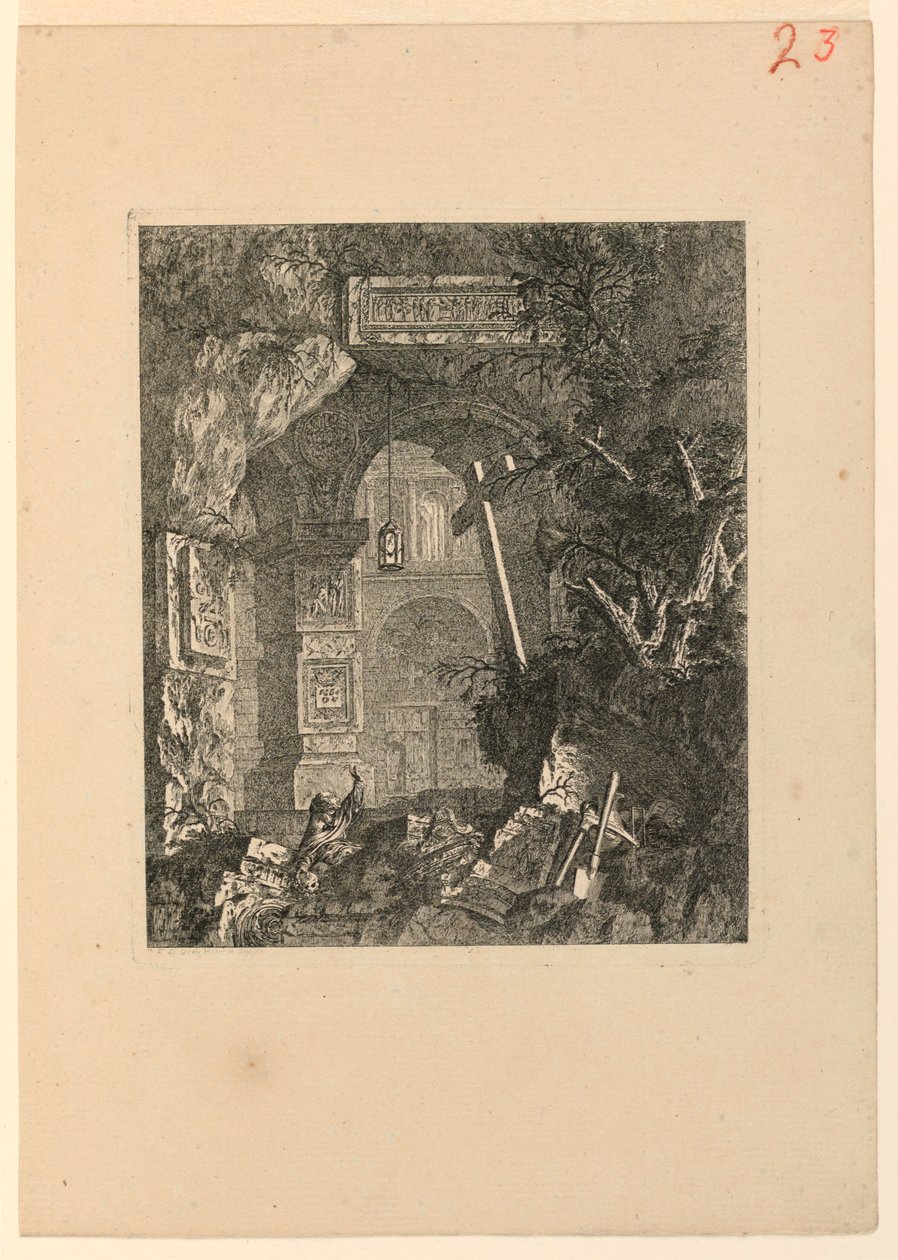 Saint-Francois (?) i et landskab af ruiner af Jean Laurent Legeay
