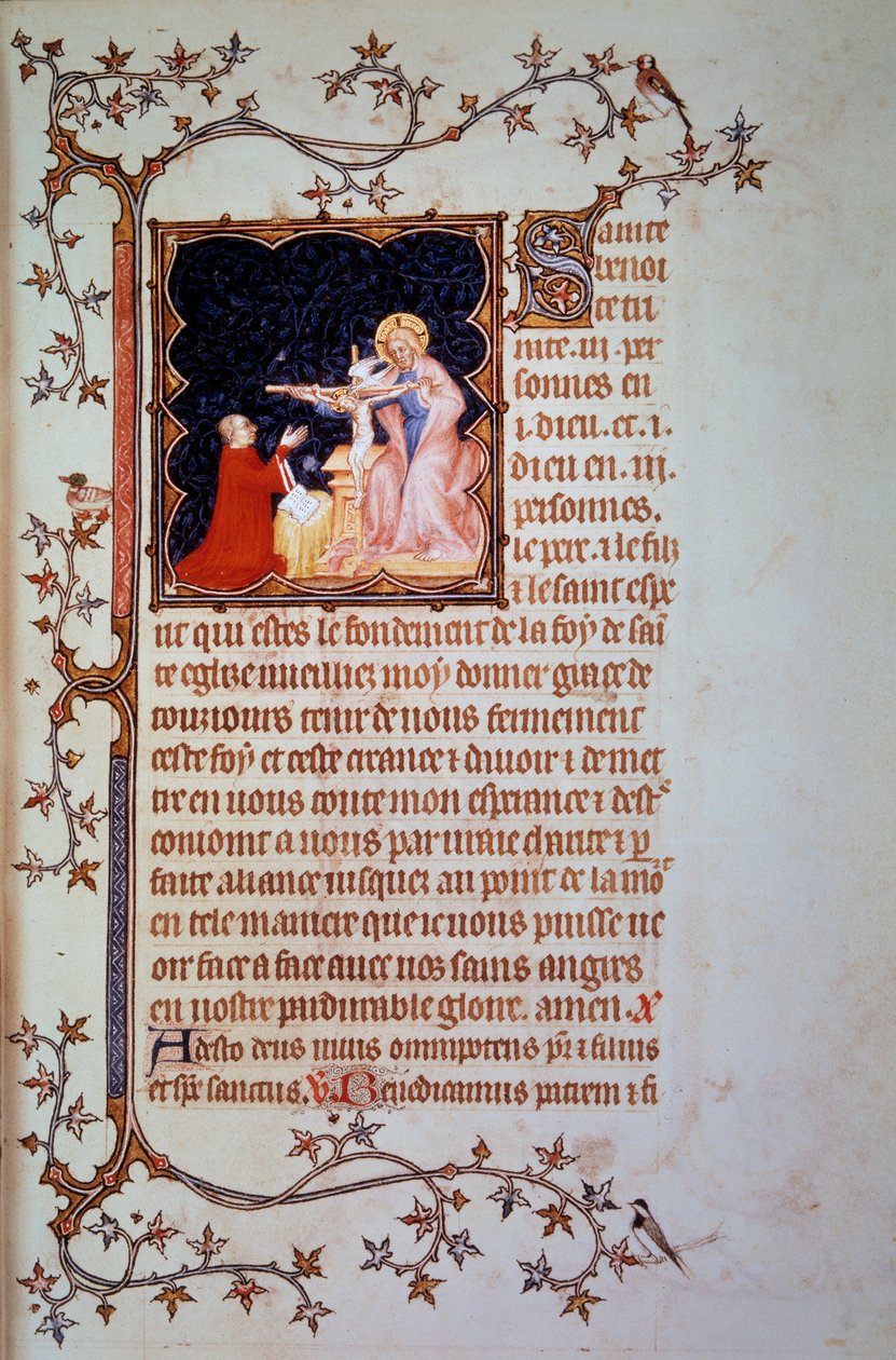 Duke John I of Berry (1340-1416) før Holy Trinity Miniature taget fra manuskriptet (ms. lat. 18014) "The Little Hours of John of Berry"" oplyst af John the Black, ca. 1375. Paris, B.N. af Jean Le and workshop (attr. to) Noir