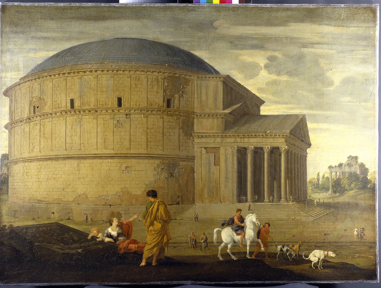 Capriccio udsigt over Pantheon med Vespasians tempel (olie på lærred) af Jean Lemaire