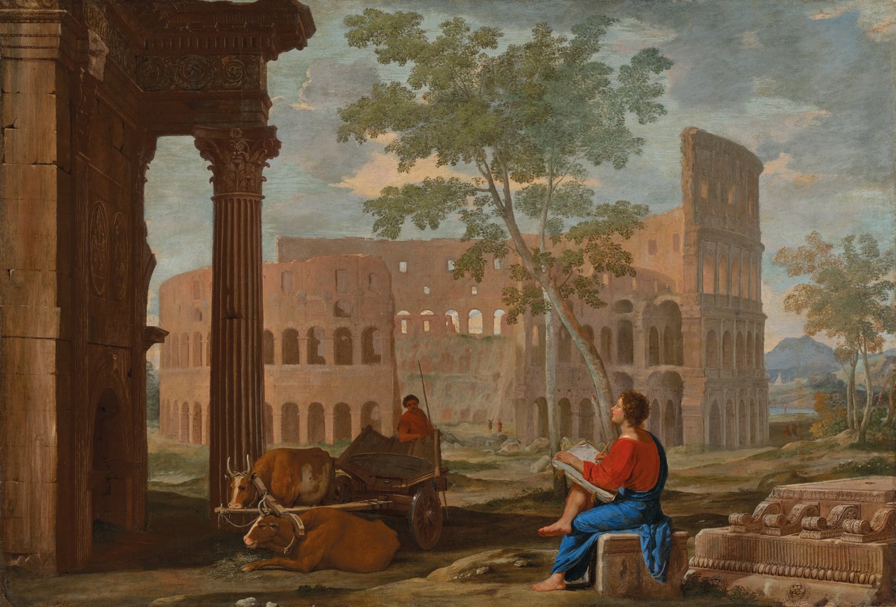 Colosseum, jossa taiteilija luonnostelee (öljy kankaalle) af Jean Lemaire