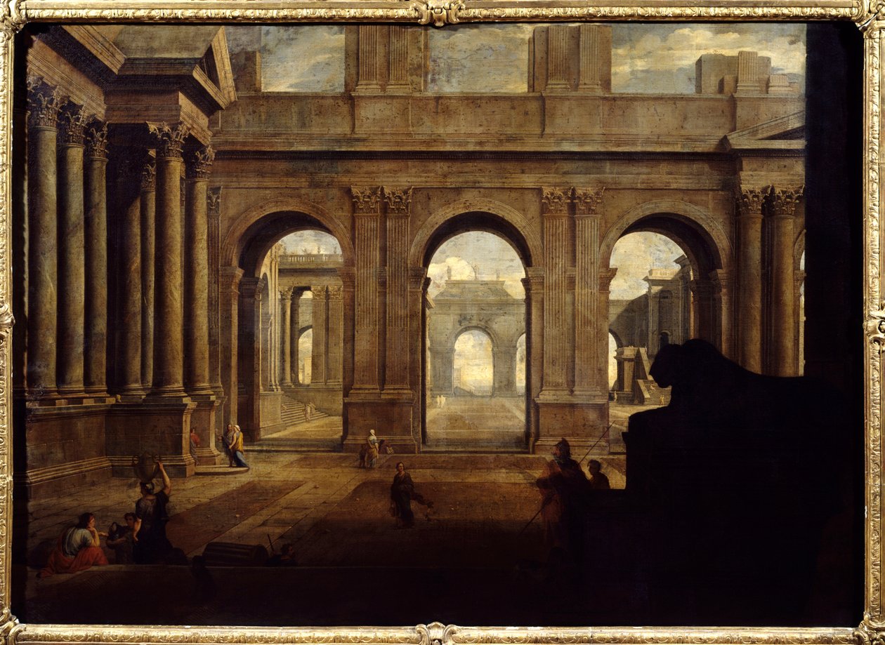 Udsigt over et imaginært paladsmaleri af Jean Lemaire (1598-1659) Paris fra det 17. århundrede, Louvre-museet. af Jean Lemaire