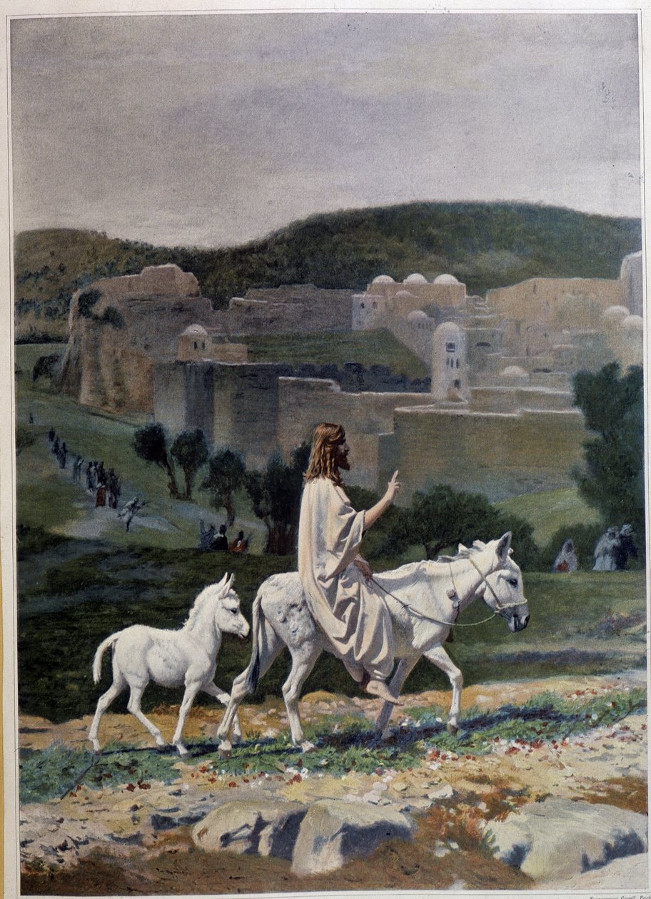 Kristi indtog i Jerusalem på Palmedagen. Gravering efter et maleri af Jean Leon Gerome (Jean-Leon Gerome af Jean Leon (after) Gerome