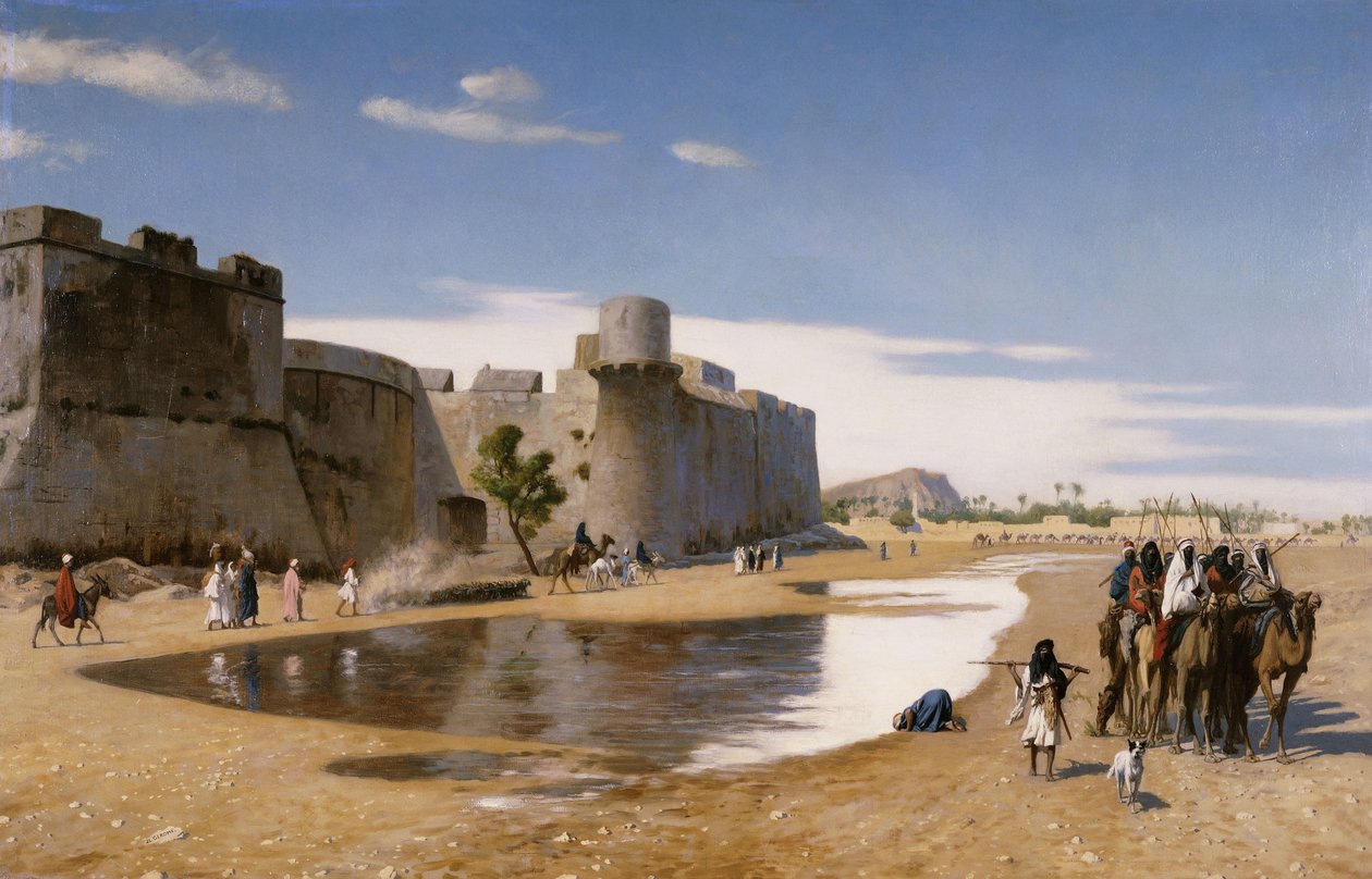 En arabisk karavane uden for en befæstet by, ca. 1895 af Jean Leon Gerome
