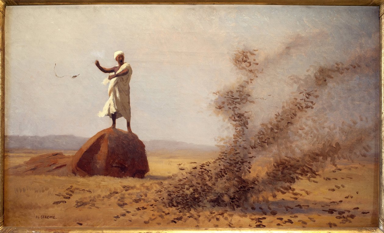 Araber, der er skræmmende for lærker. (Ufærdigt bord). Maleri af Jean Leon Gerome (1824-1904), olie på lærred, ca. 1900. Fransk kunst tidligt i det 20. århundrede, orientalisme. Museum of Vesoul. af Jean Leon Gerome