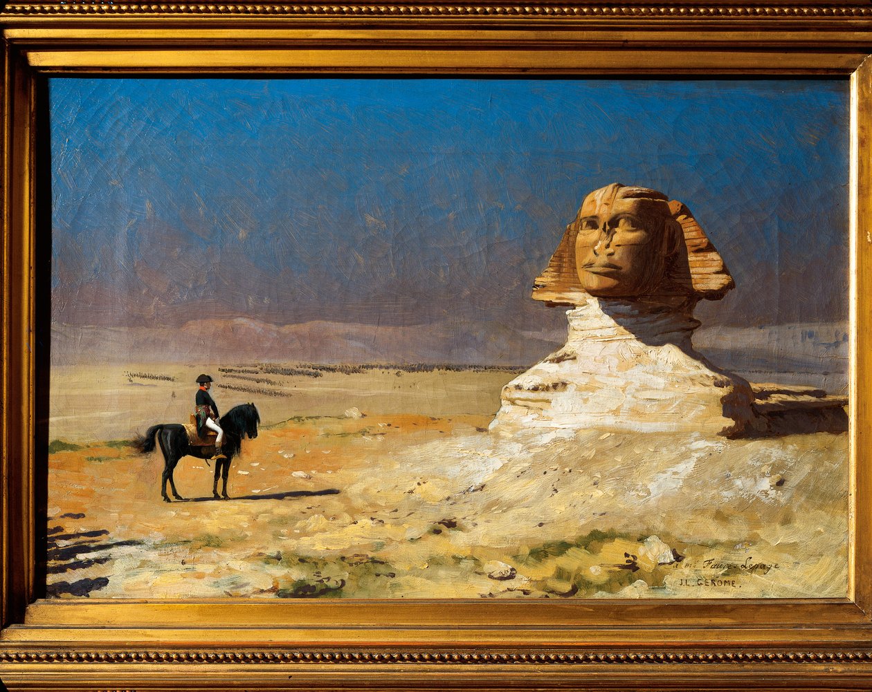 General Napoleon Bonaparte (1769-1821) foran sfinksen i Giza i Egypten under det egyptiske felttog (1798-1801). af Jean Leon Gerome