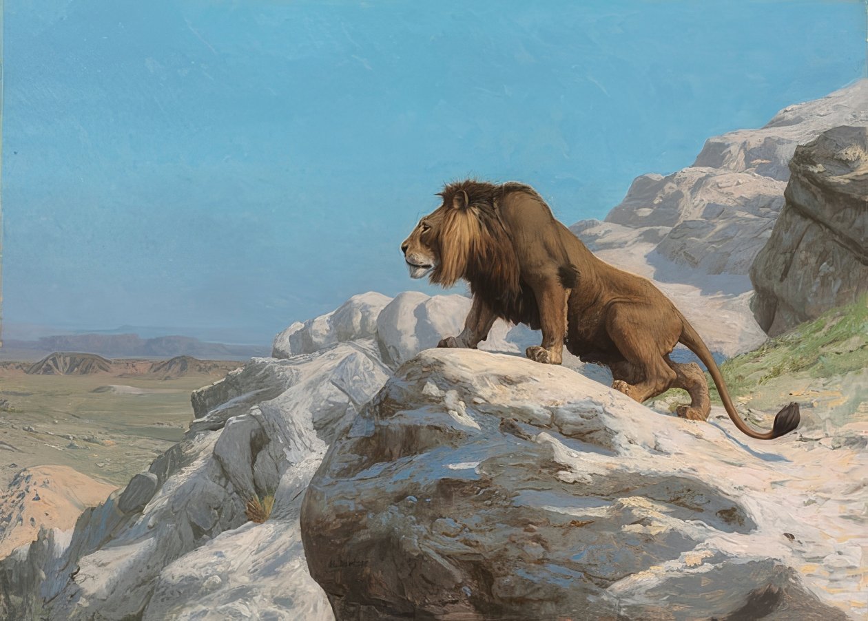 Lurende løve. Omkring 1885 af Jean Leon Gerome