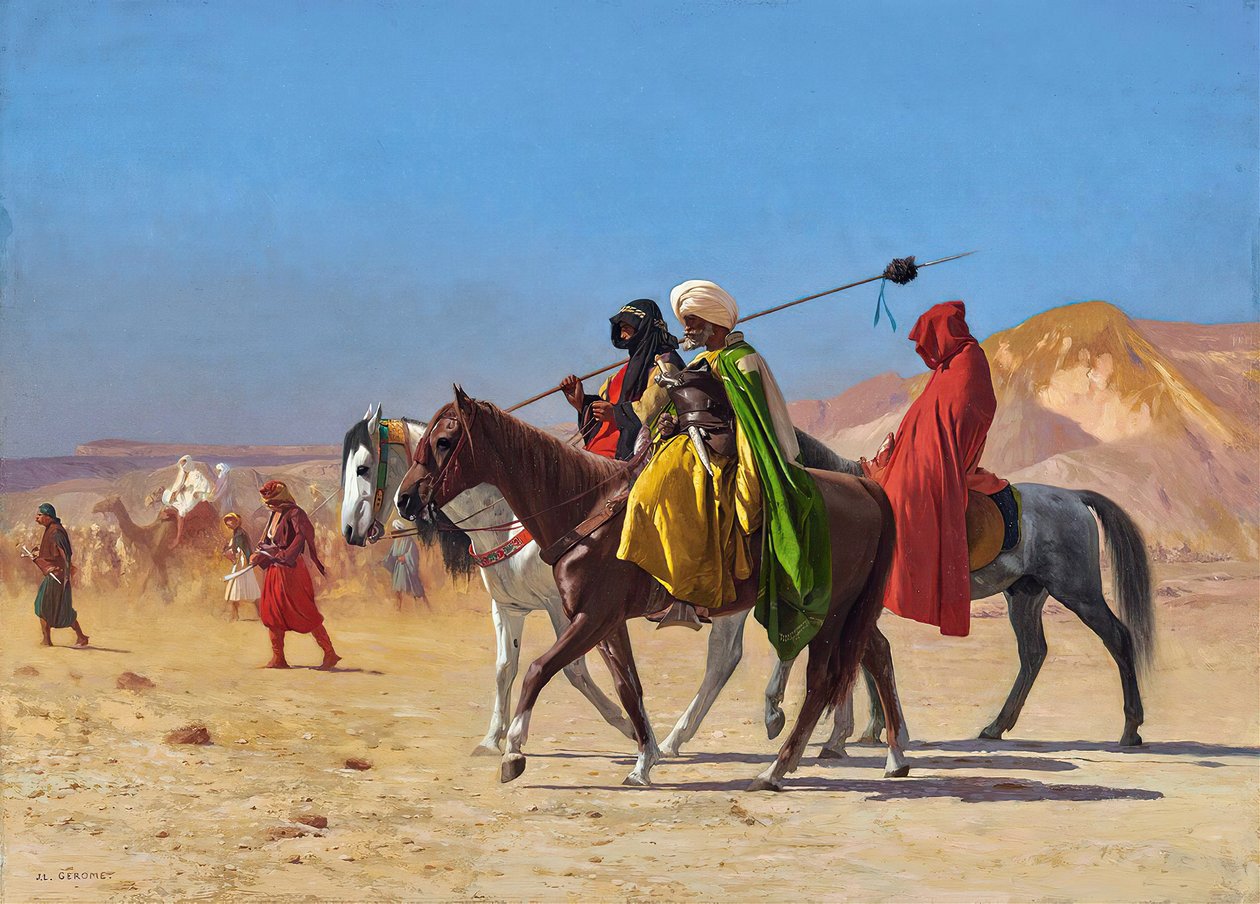 Ryttere krydser ørkenen af Jean Leon Gerome