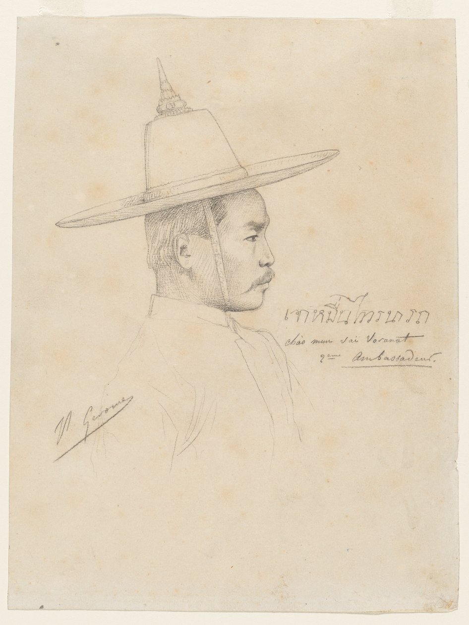 Undersøgelse til "Receptionen af de siamesiske ambassadører i Fontainebleau" af Jean Leon Gerome