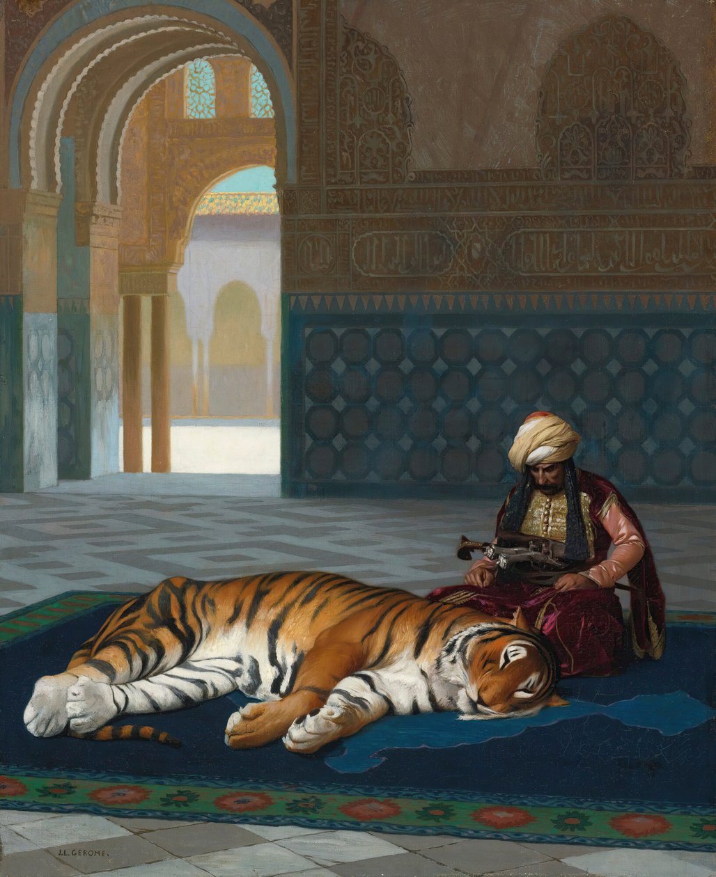 The Tiger and the Guardian (olie på lærred) af Jean Leon Gerome