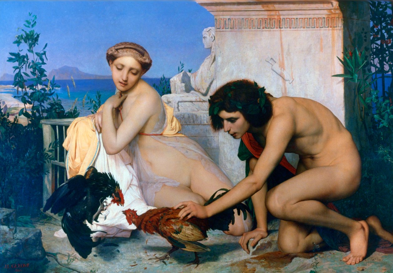 Unge grækere opmuntrer haner til at kæmpe, 1846 af Jean Leon Gerome