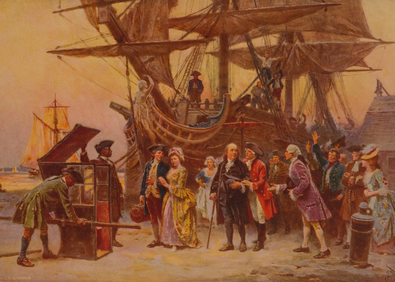Franklins tilbagevenden til Philadelphia, ca. 1930 af Jean Leon Gerome Ferris