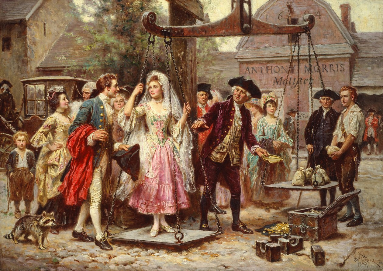 Hendes vægt i guld, ca. 1921 (olie på lærred) af Jean Leon Gerome Ferris