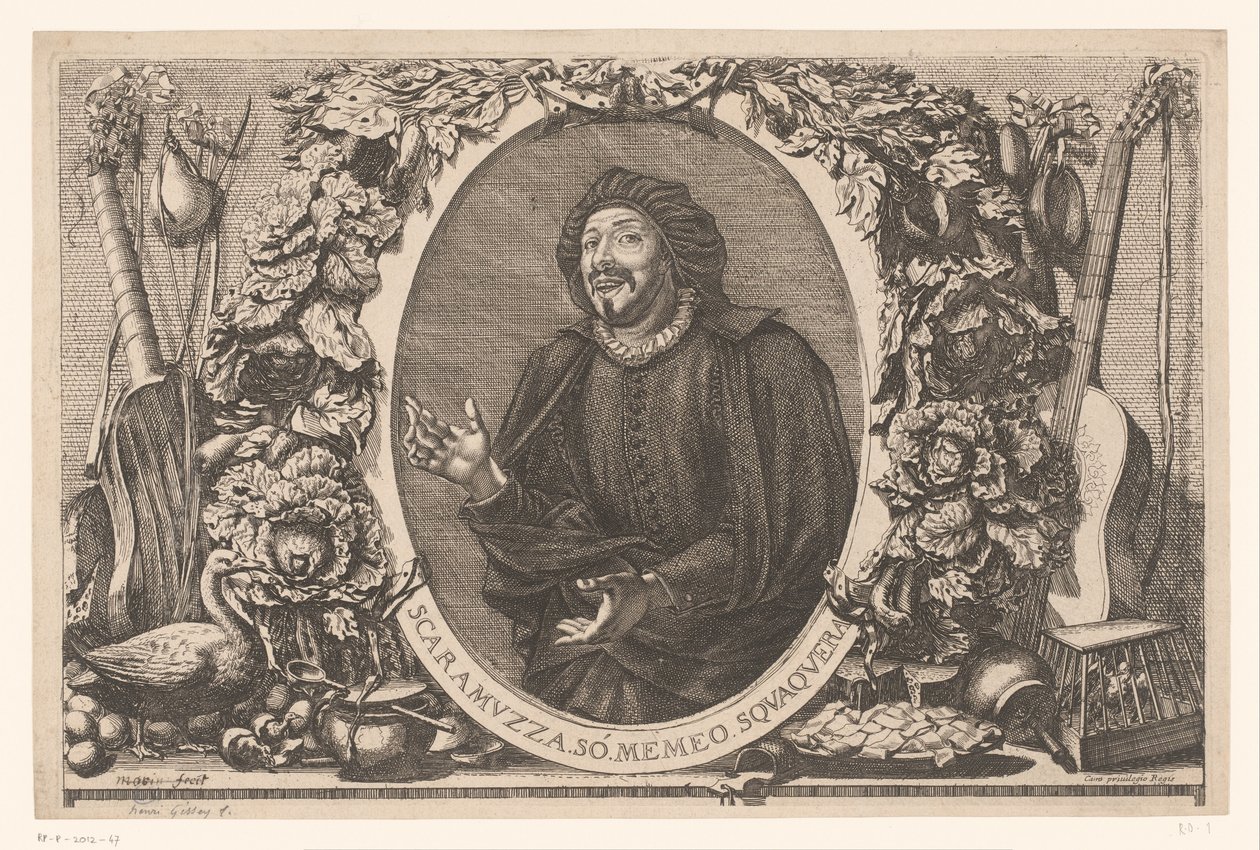 Portret af Tiberio Fiorilli i rollen af ​​Scaramuccia (Scaramouche) af Jean Lepautre (attributed to)