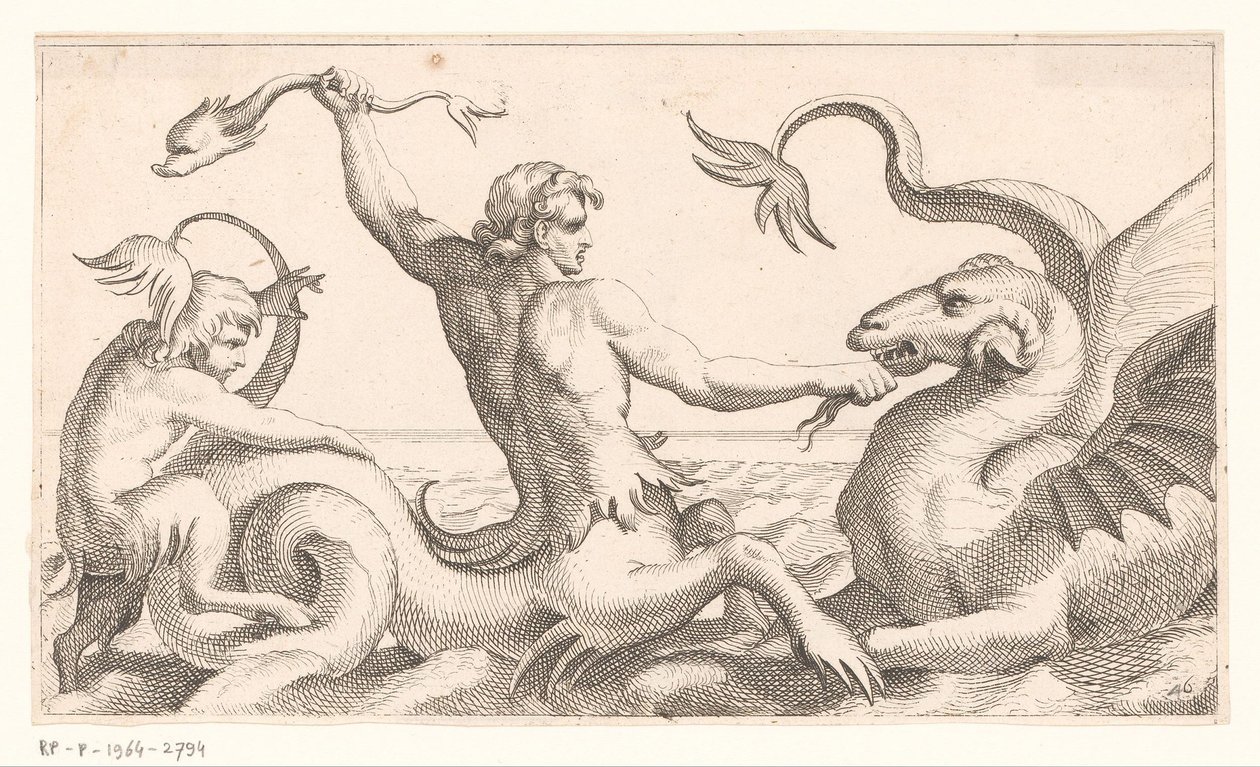 Triton kæmper mod et havmonster af Jean Lepautre (attributed to)