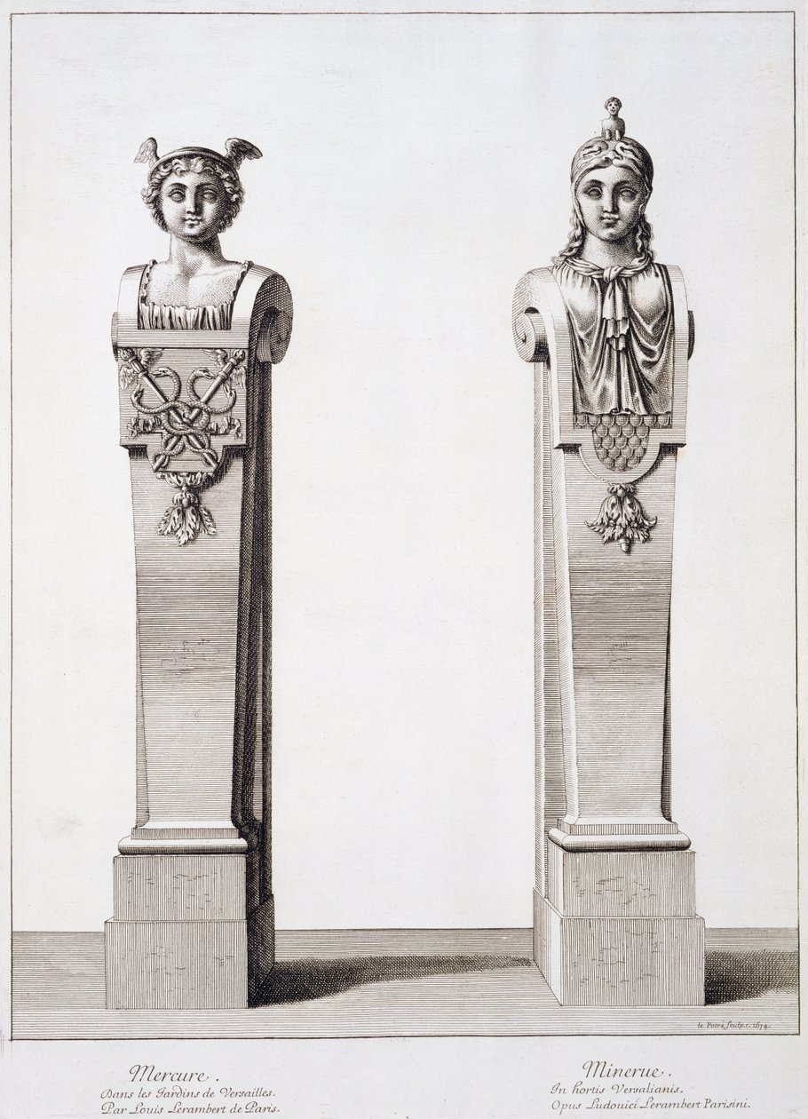 Buster af Merkur og Minerva af Louis Lerambert i Versailles, 1674 af Jean Lepautre