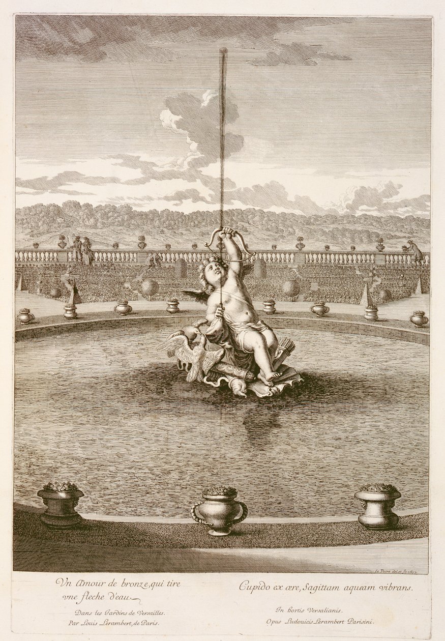 Springvand med amor, der affyrer en pil med en vandstråle, designet af Louis Lerambert, Versailles, 1677 af Jean Lepautre